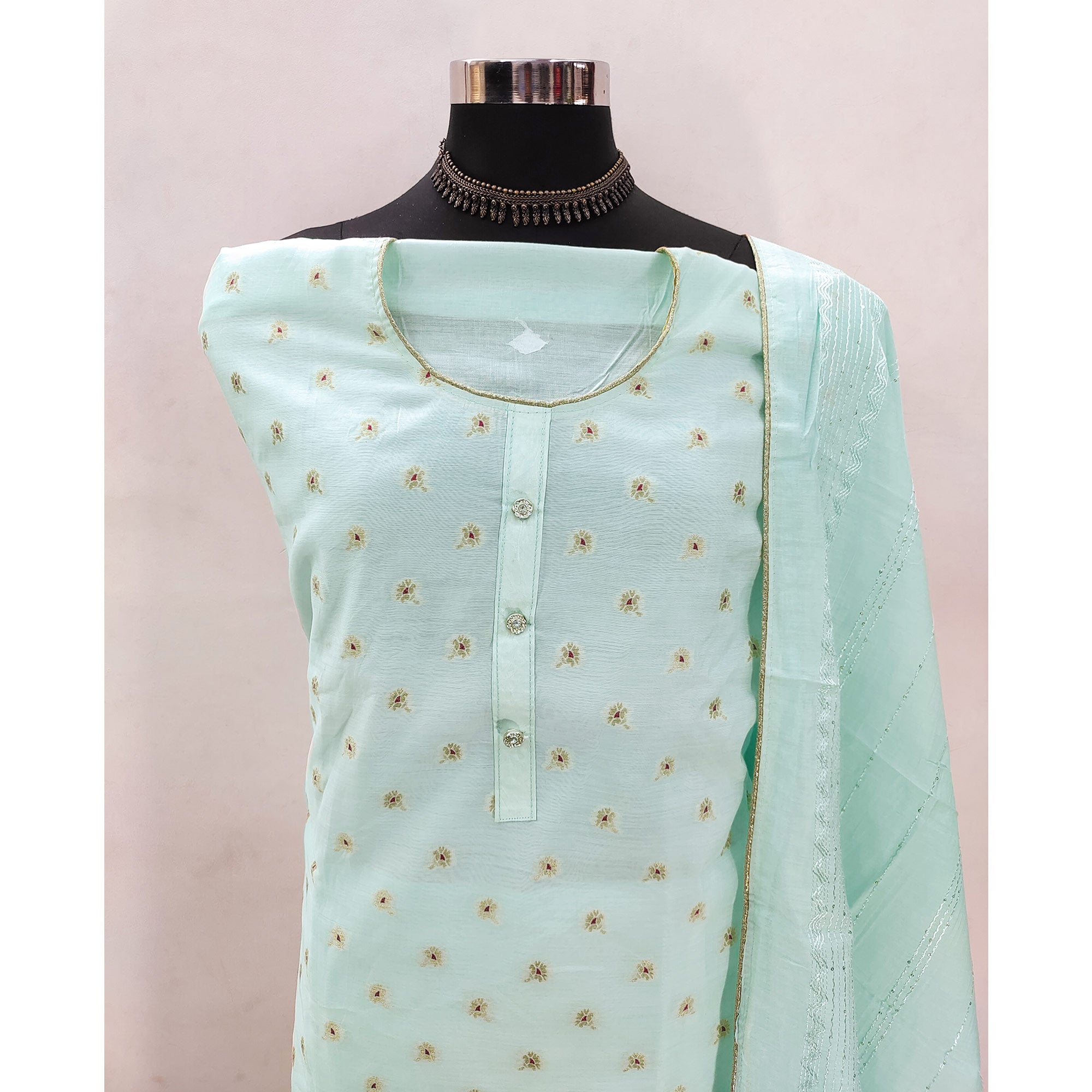 Sea Green Banarasi Silk Traditional Weaving Dress Material