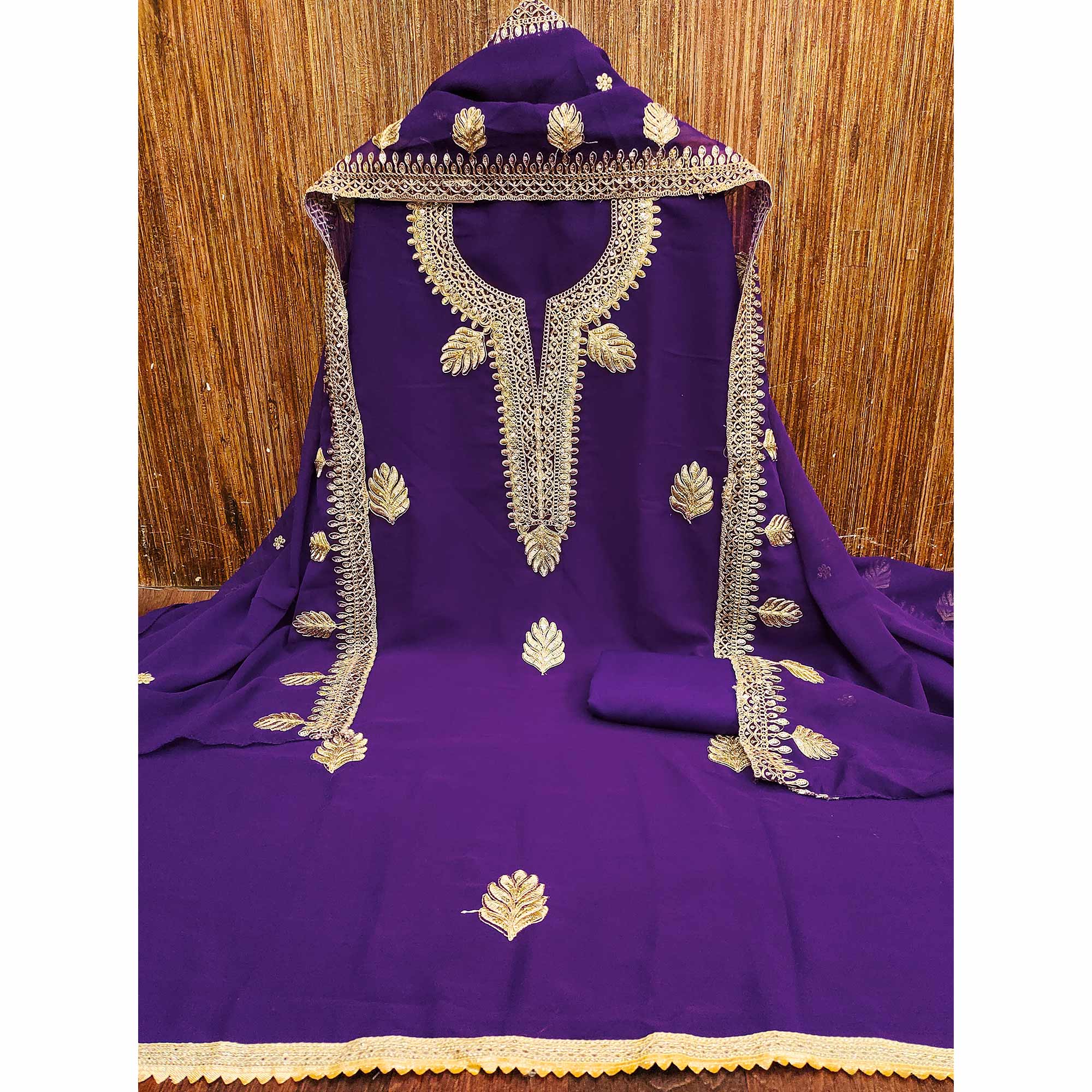 Violet Ethnic Dress Material in Georgette with Embroidery