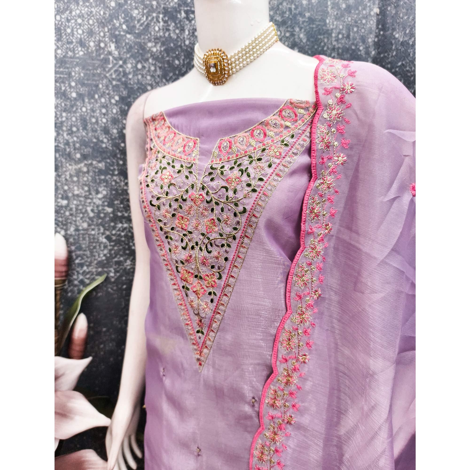 Vibrant Purple Art Silk Dress Fabric with Timeless Golden Thread Embellishment