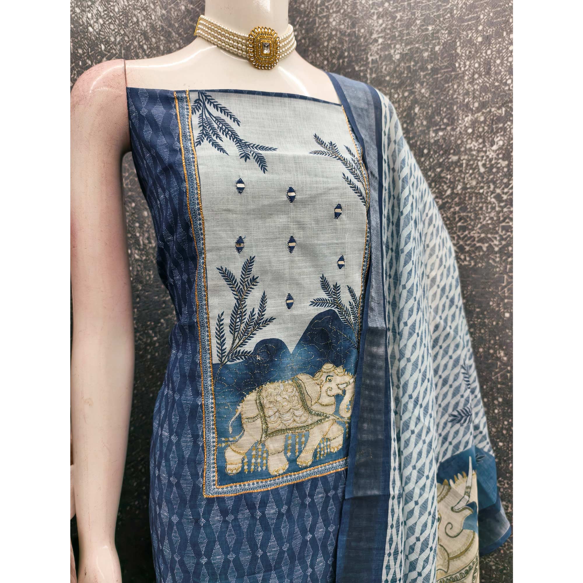 Blue Premium Woven Linen Dress Material for Comfortable Styling