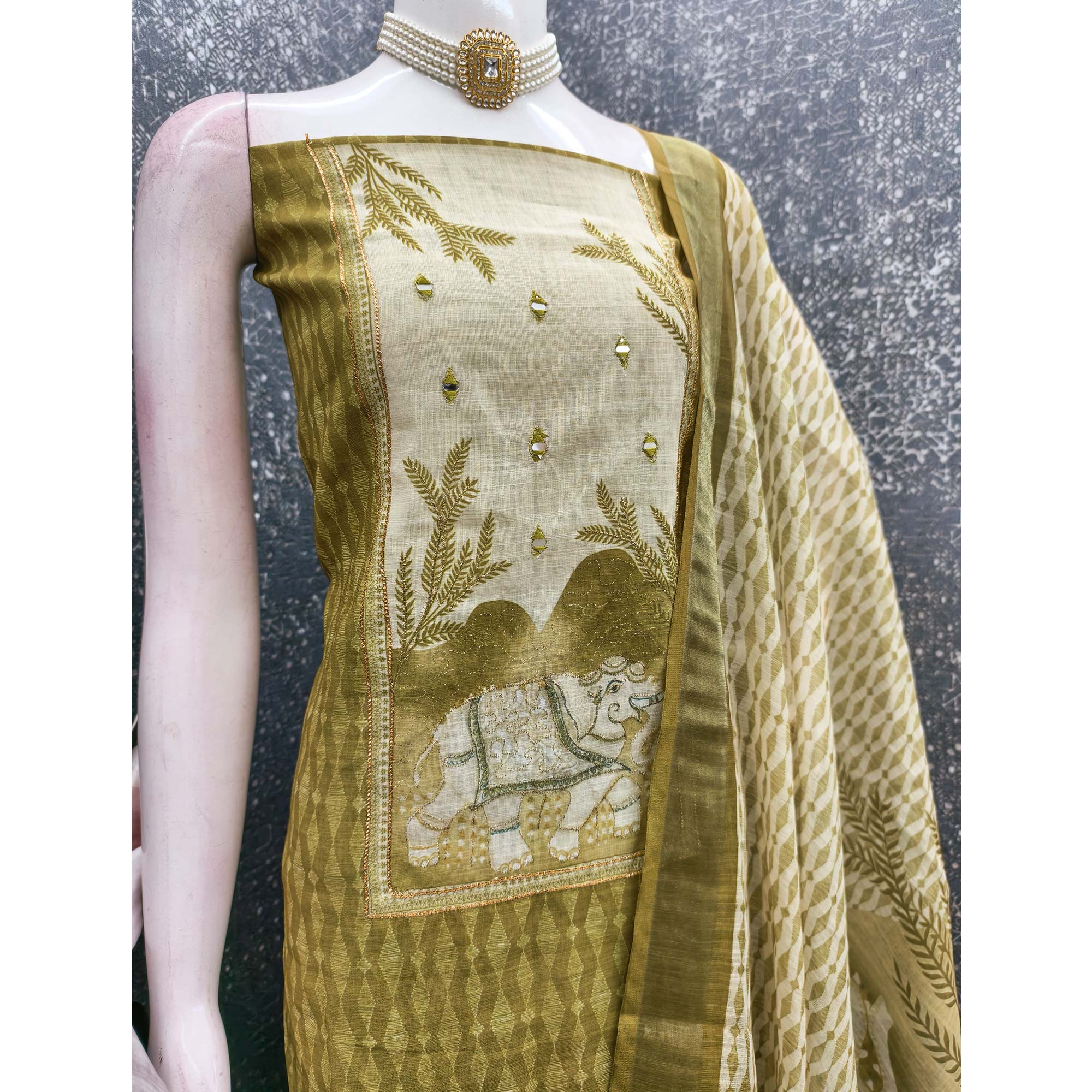 Olive Premium Woven Linen Dress Material for Comfortable Styling