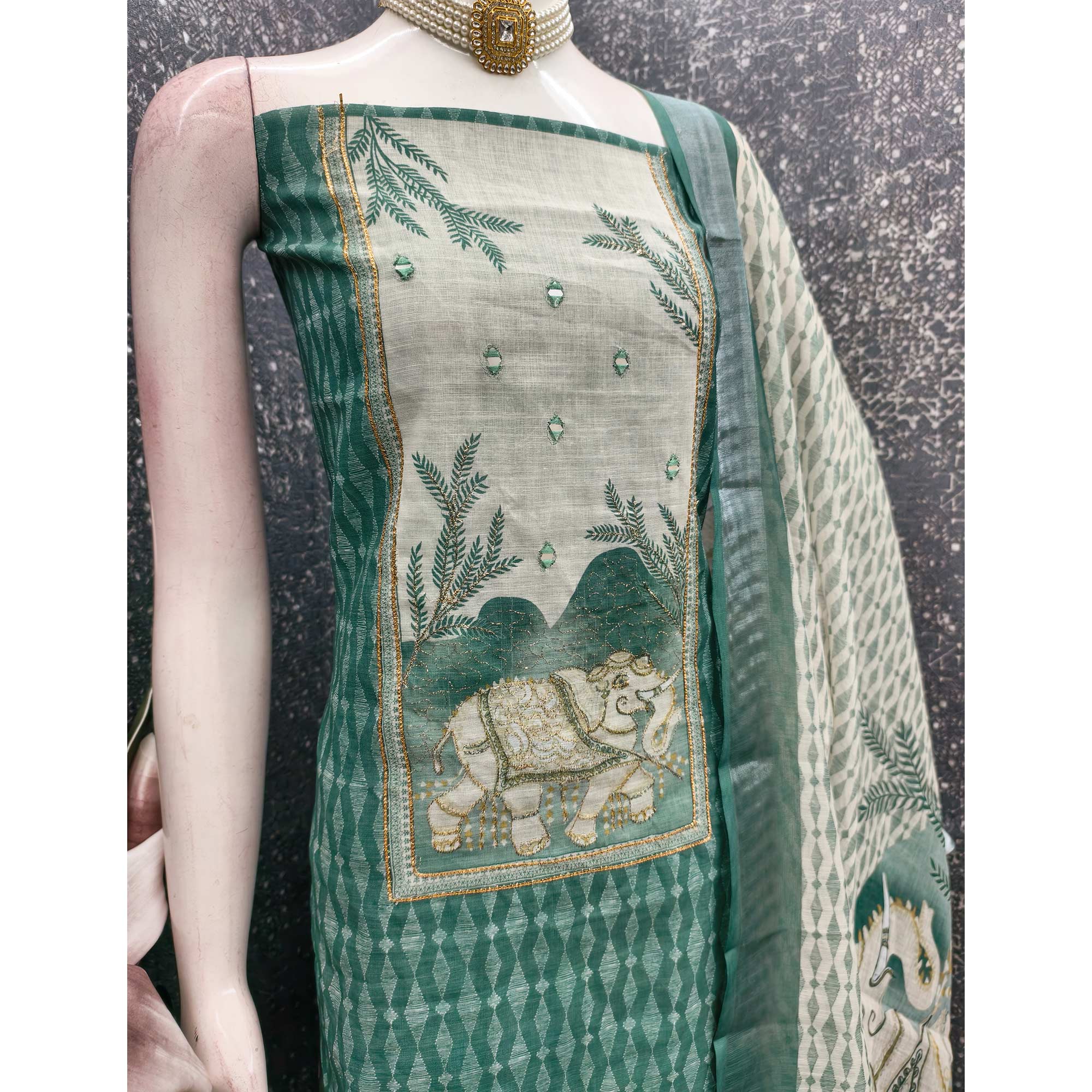 Rama Green Premium Woven Linen Dress Material for Comfortable Styling