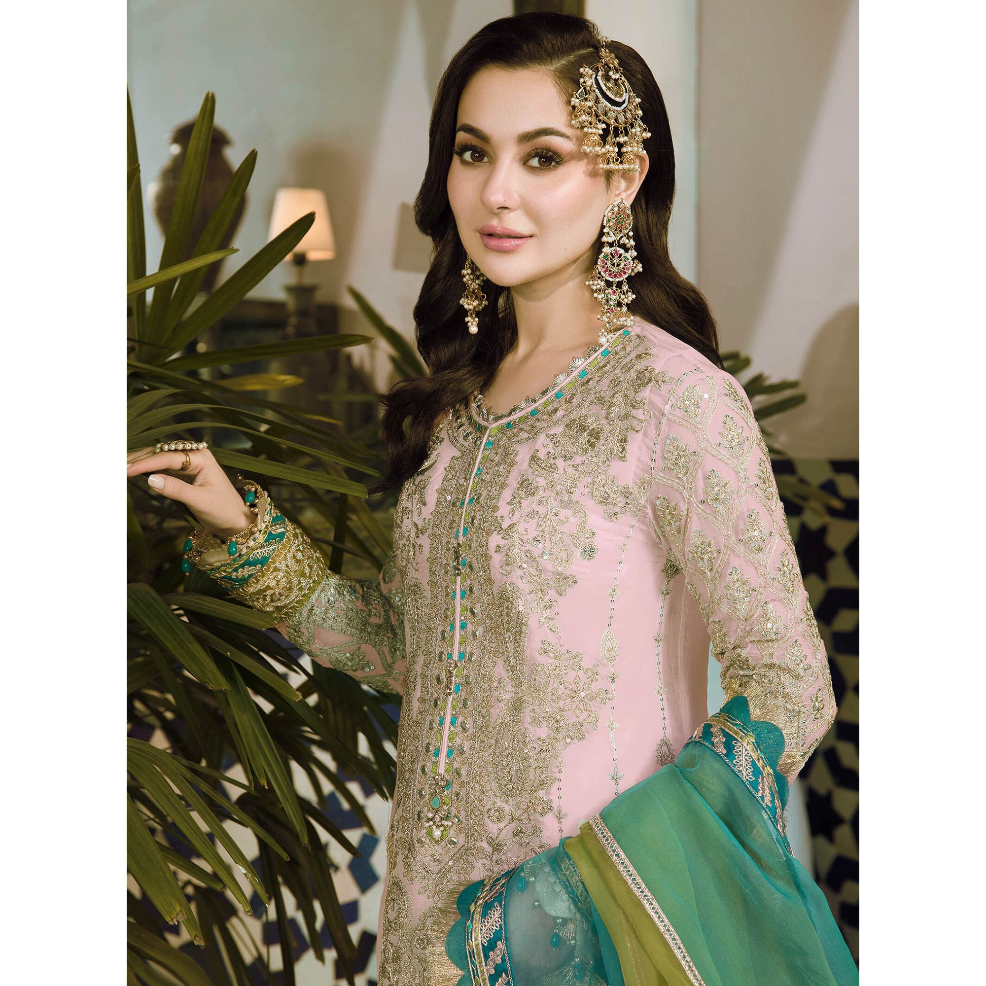 Pink Floral Embroidered Georgette Pakistani Suit