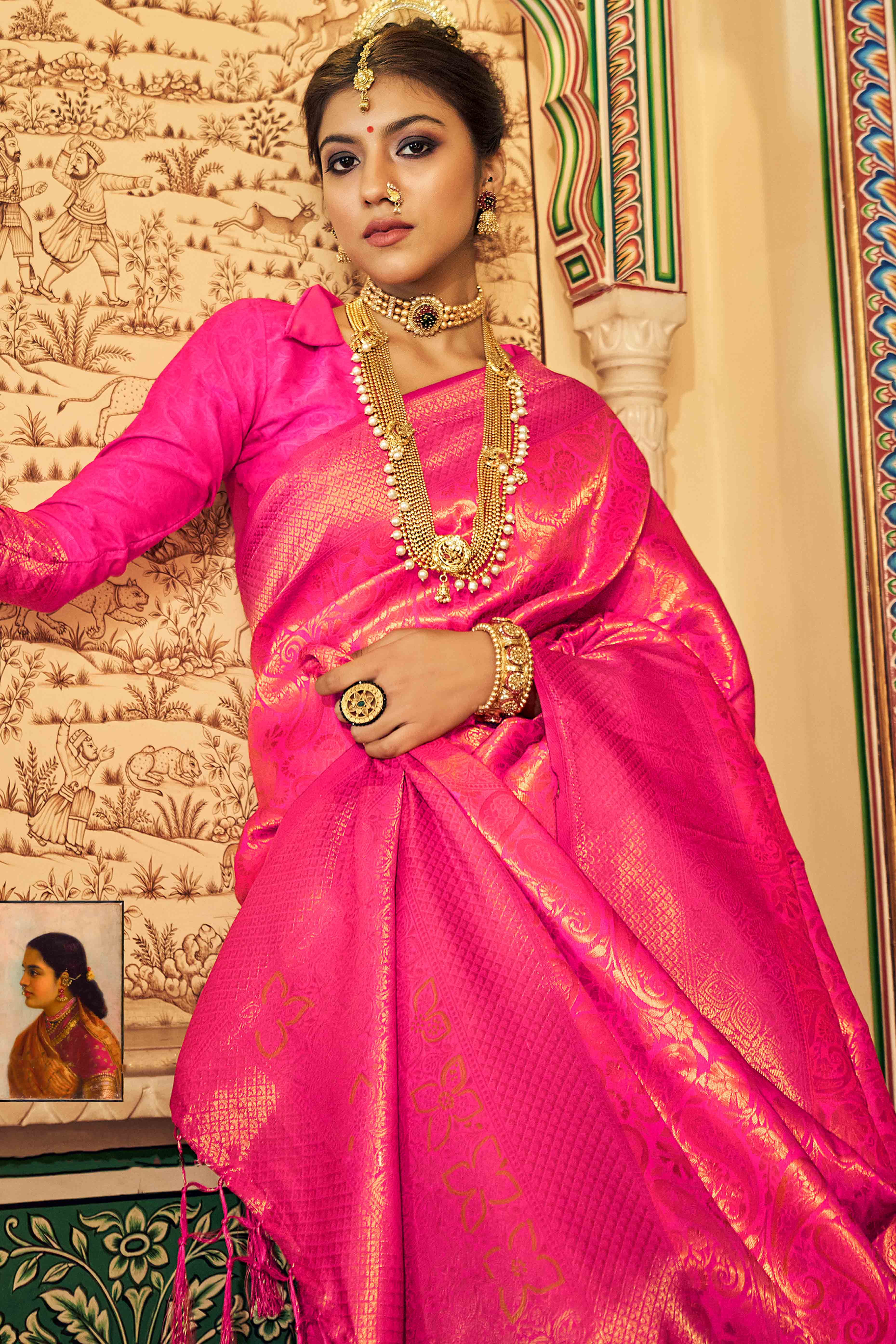 Pink Floral Zari Woven Kanjivaram SIlk Saree