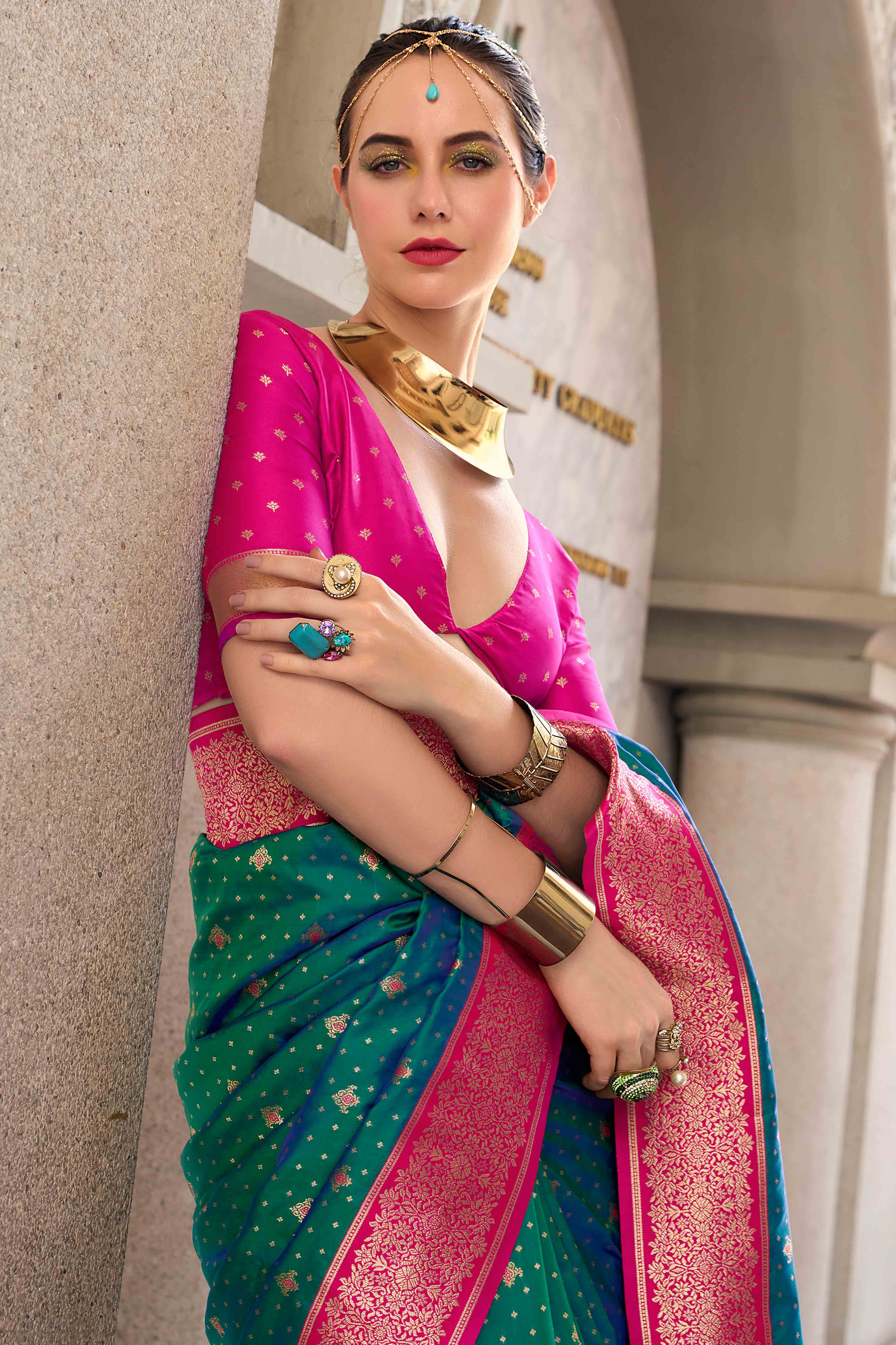 Rama Green Floral Woven Pure Silk Saree
