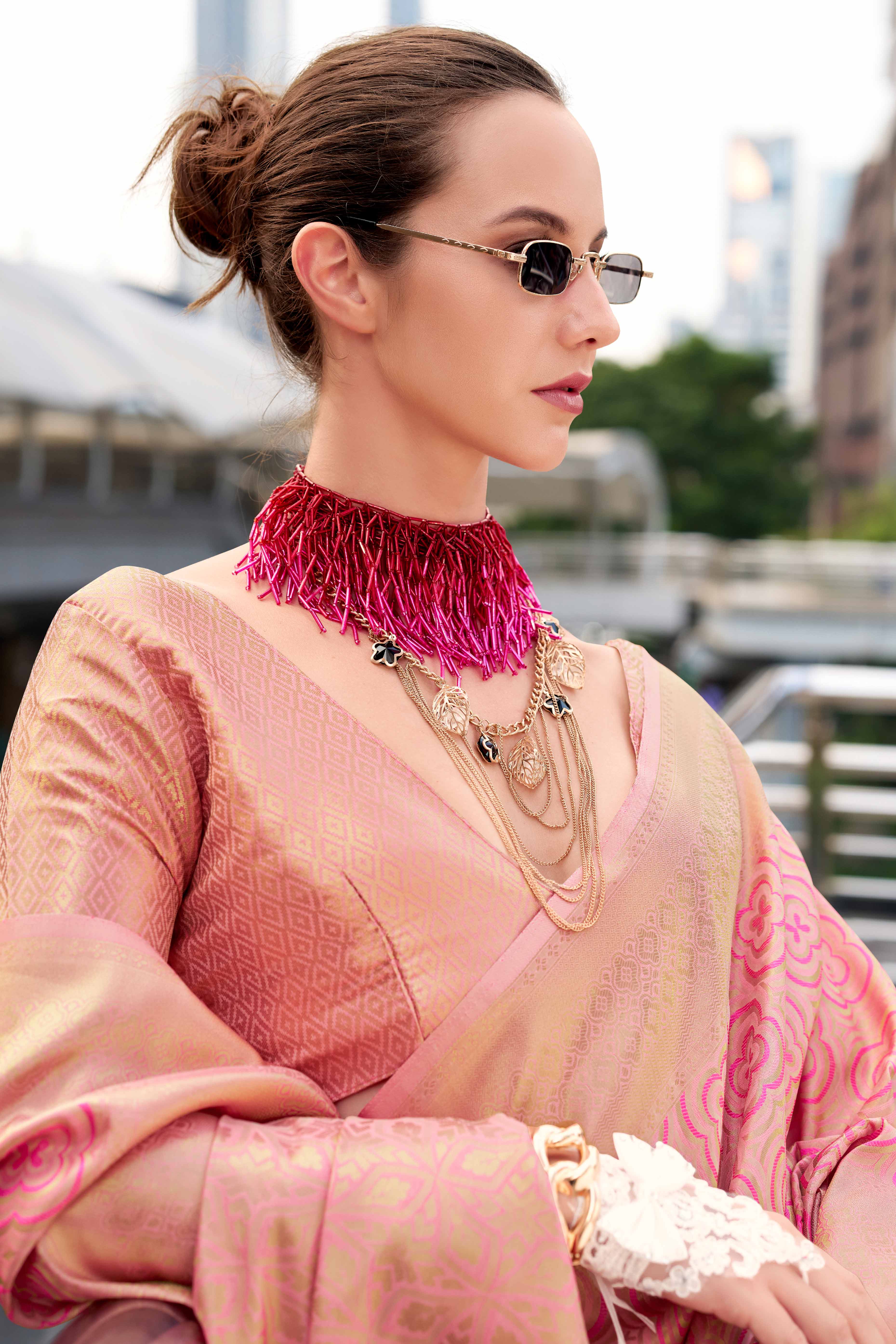 Pink Zari Woven Kanjivaram Silk Saree