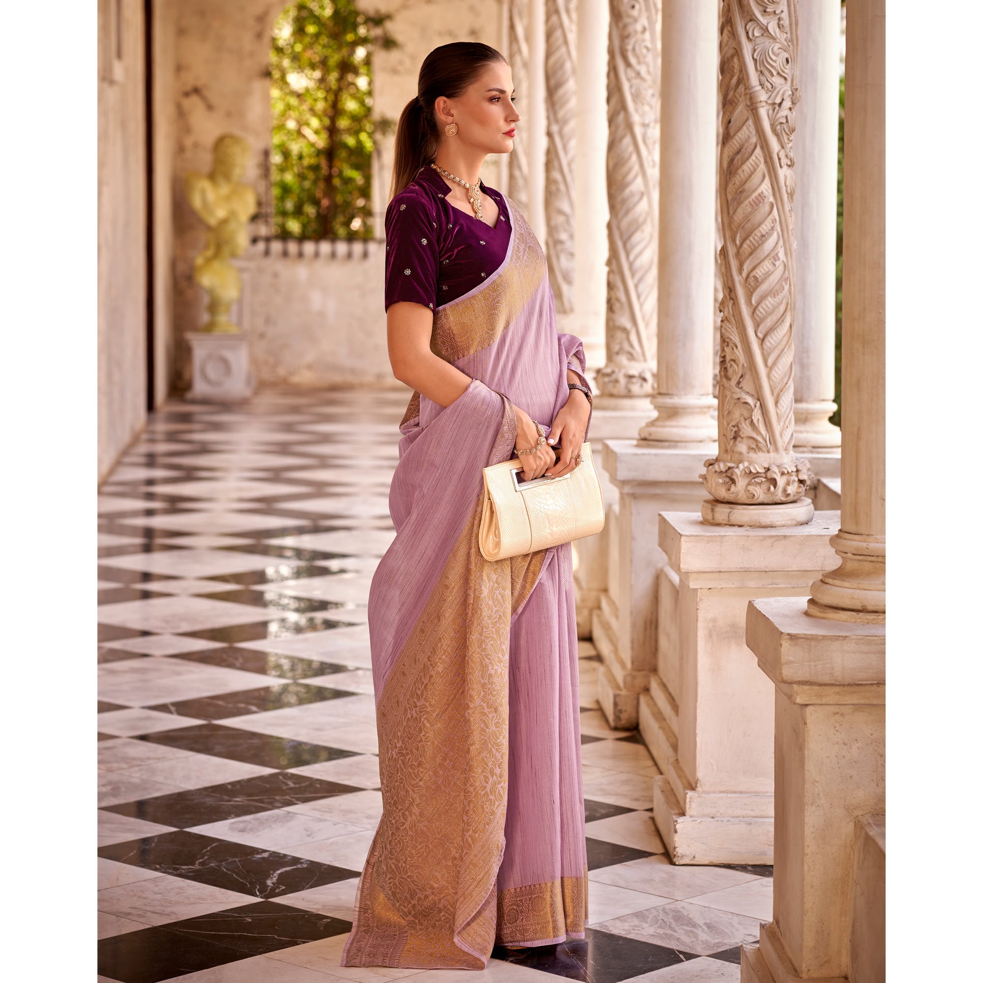 Light Purple Woven Tissue Saree