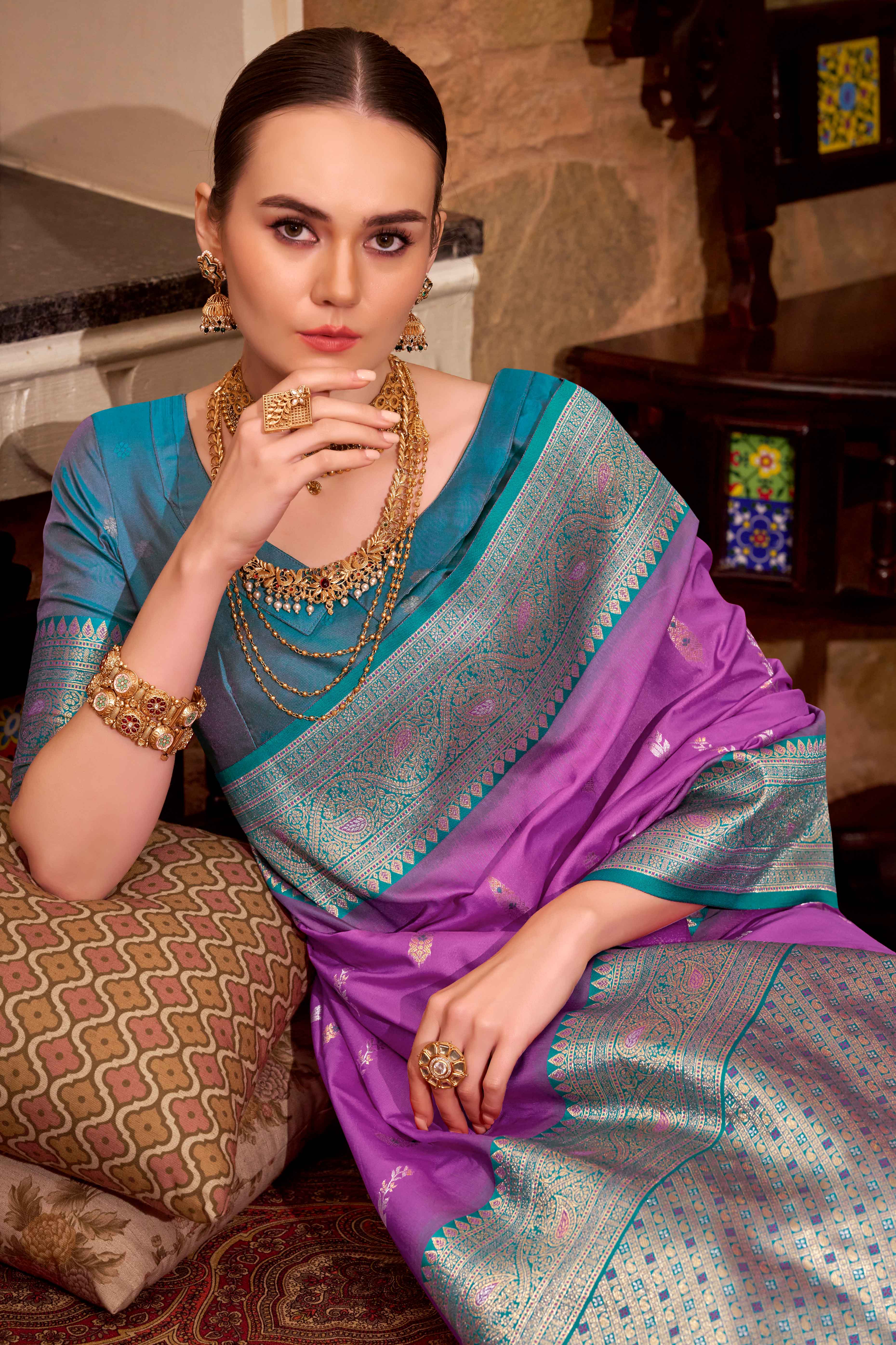 Purple Pure Silk Saree With Intricate Floral Zari Weaving Work