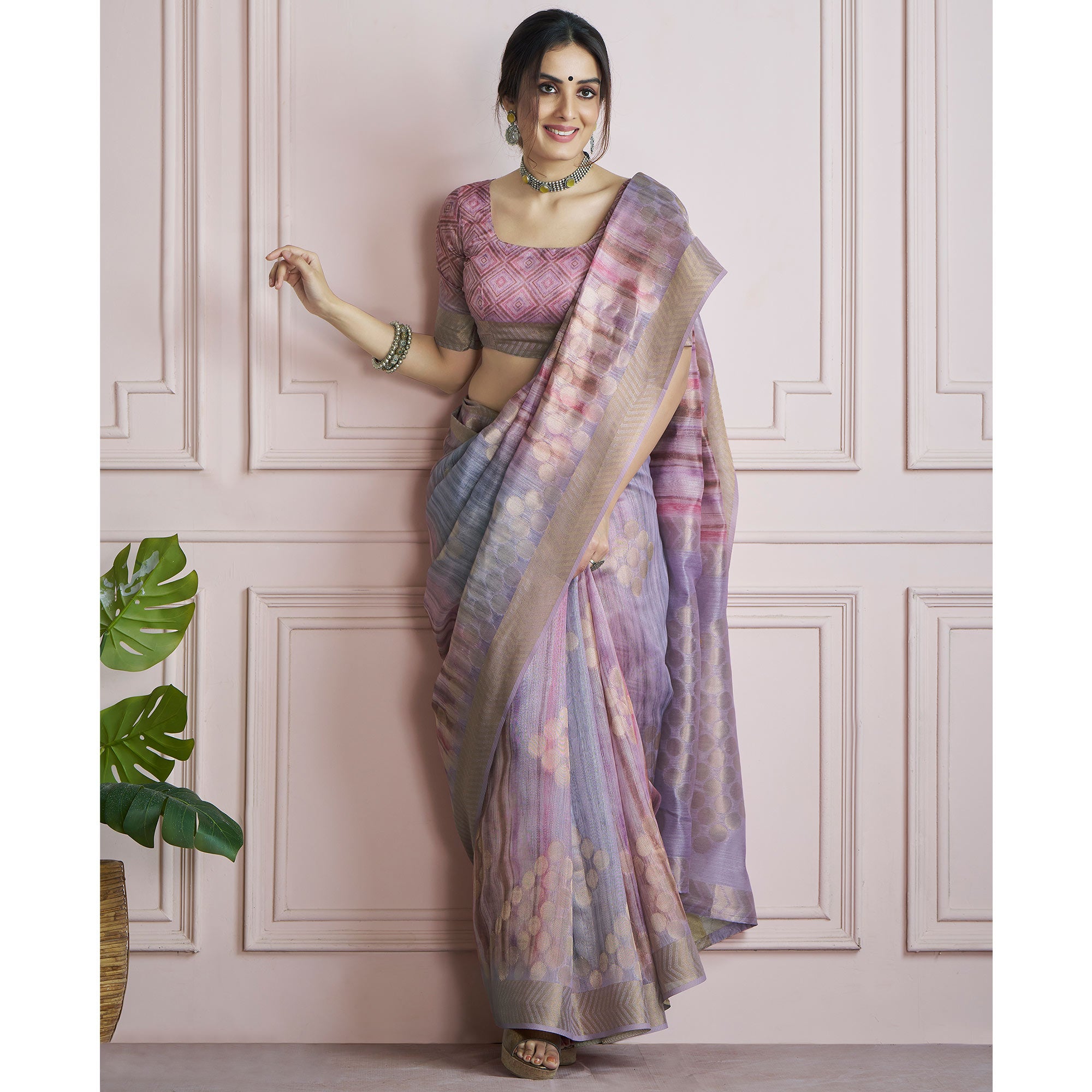 Lavender Woven Cotton Silk Saree