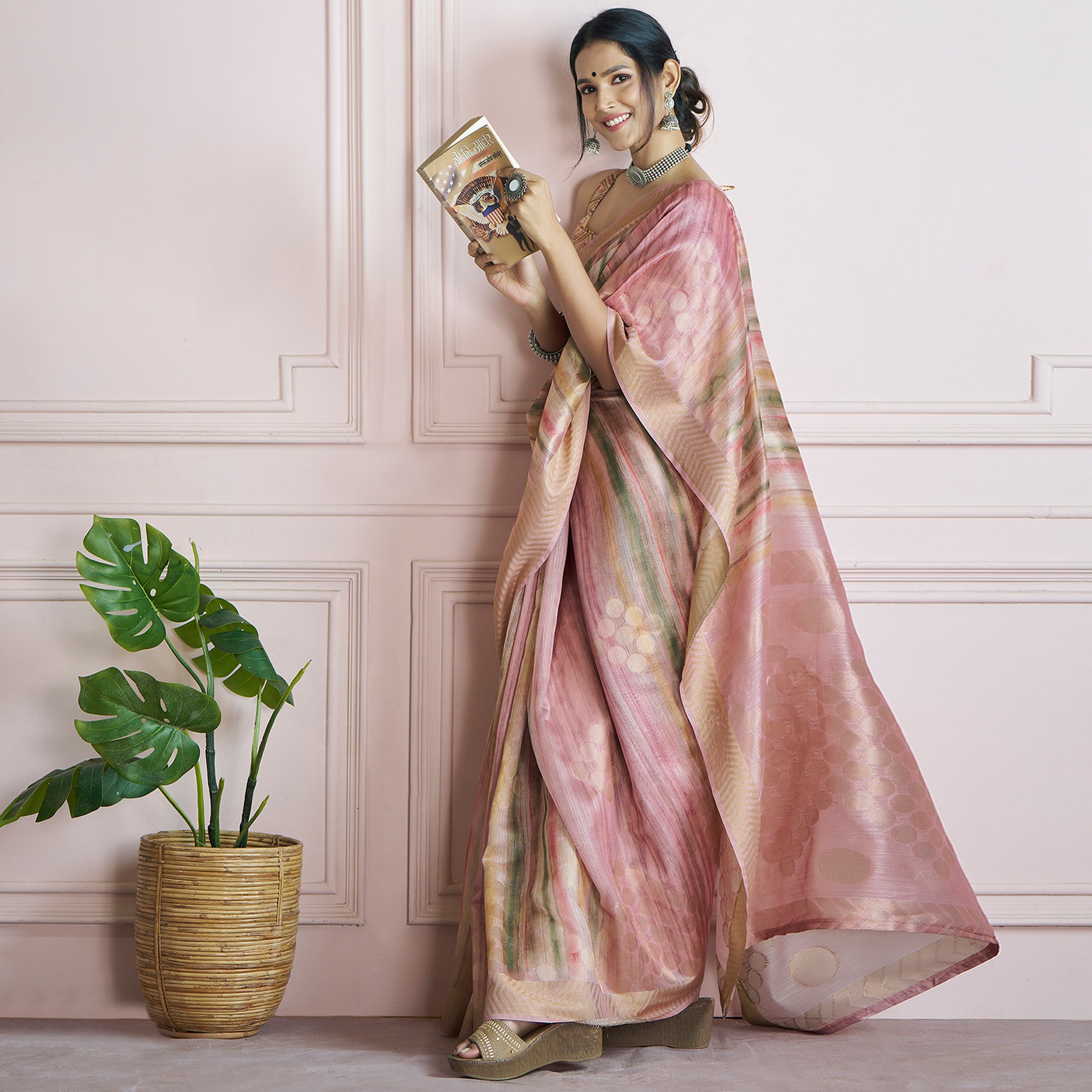 Pink Woven Cotton Silk Saree