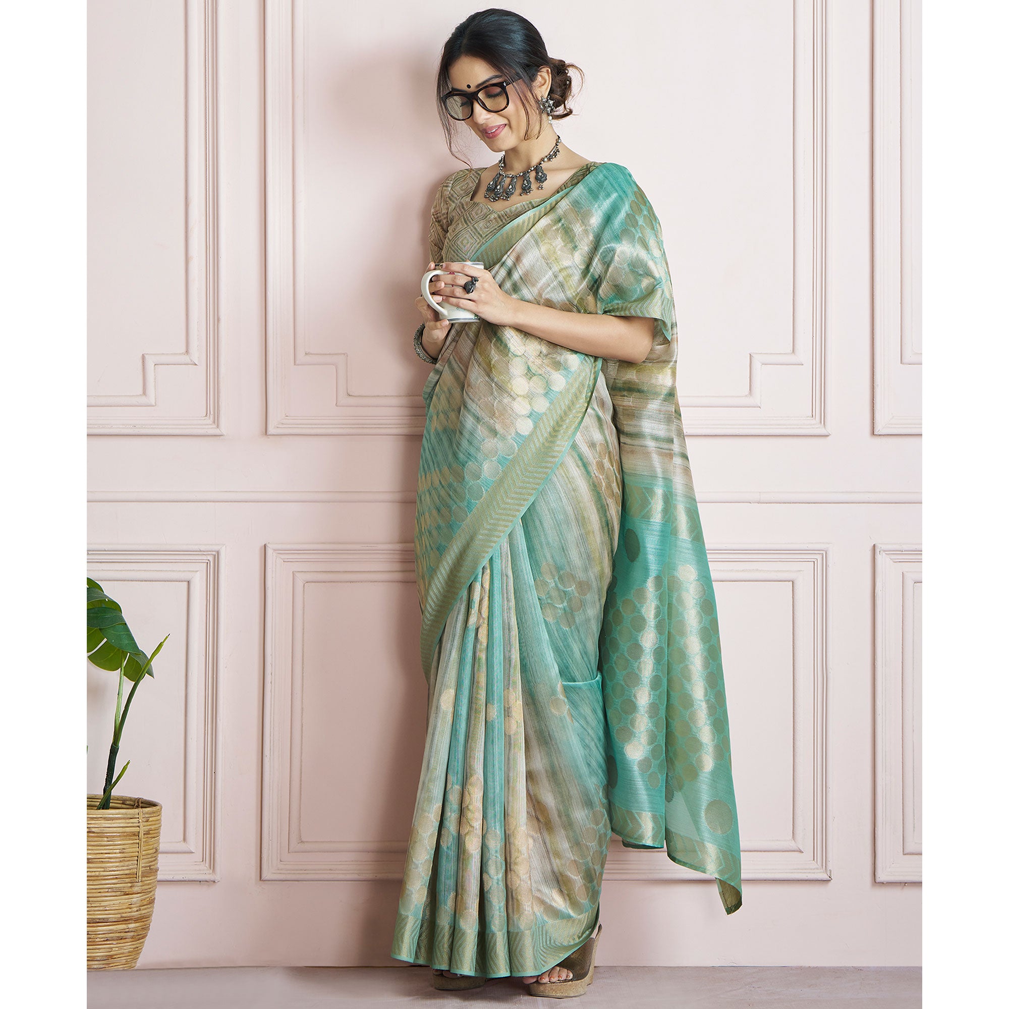 Sea Green Woven Cotton Silk Saree