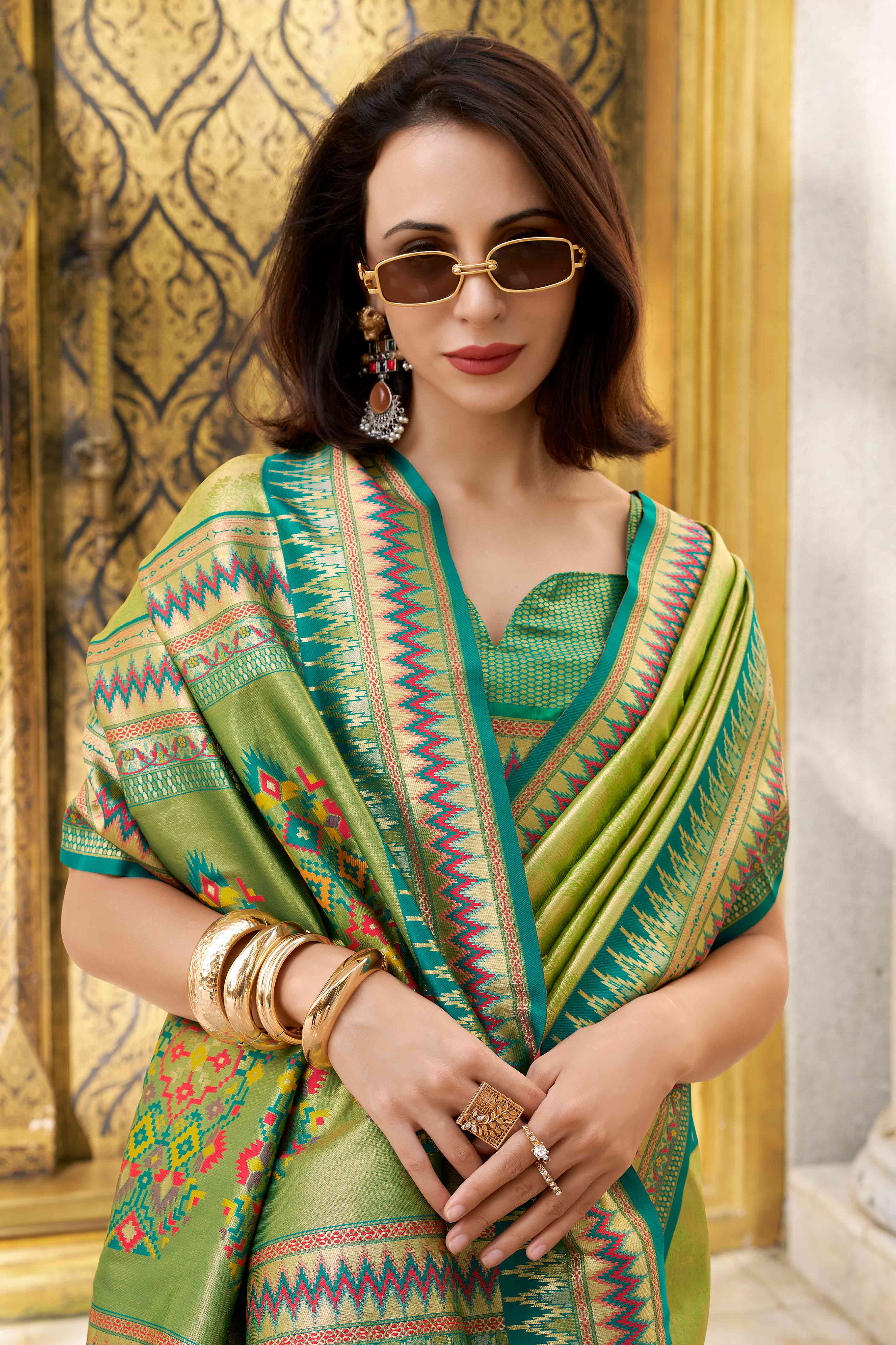 Green Zari Weaving Tissue Silk Saree