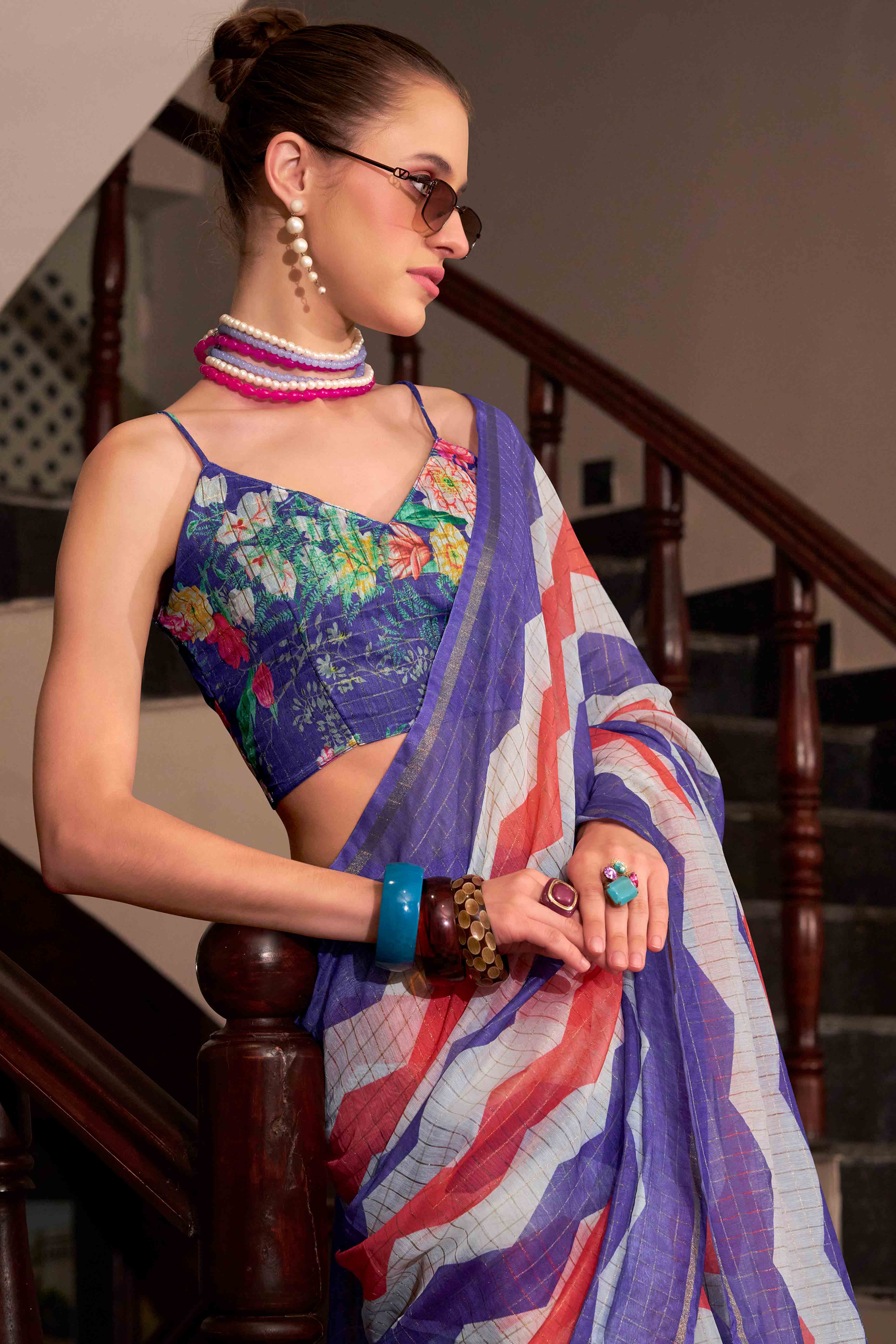 Blue Woven Cotton Silk Saree With A Zig-Zag Pattern