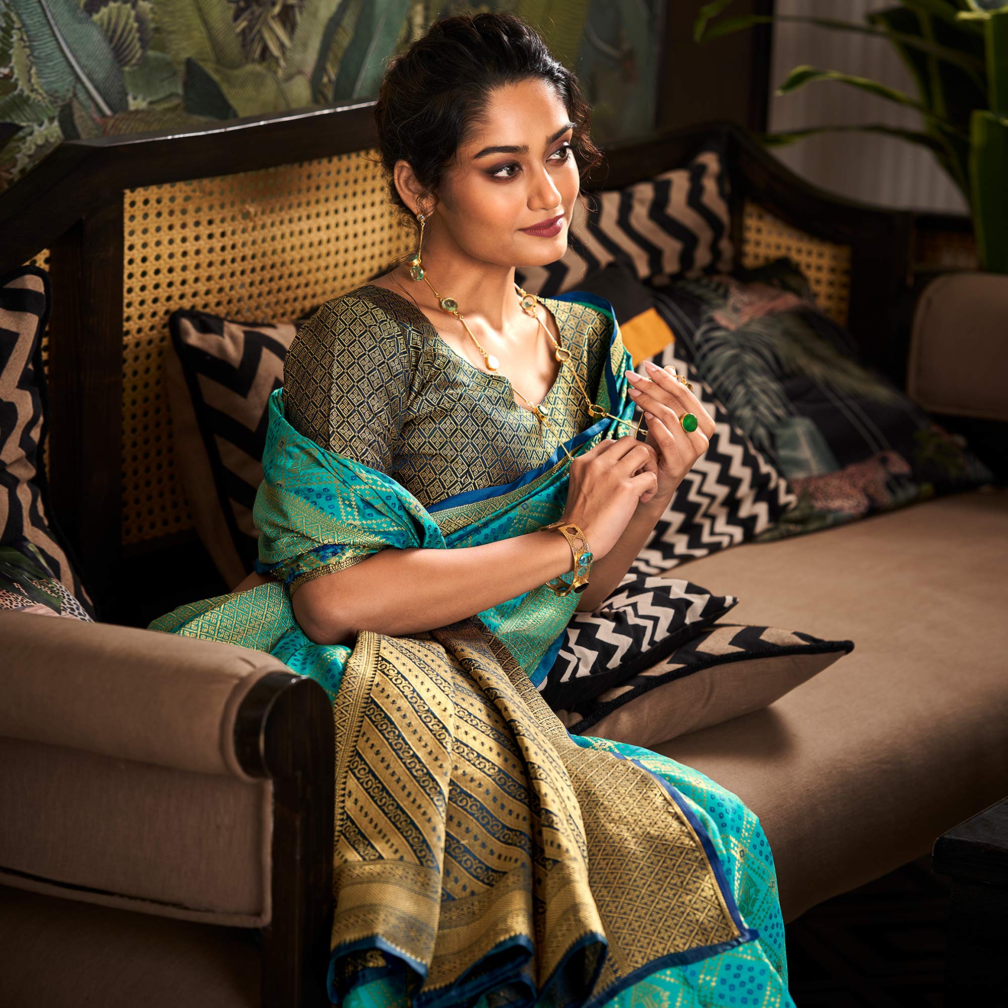 Turquoise Woven Patola Pure Silk Saree