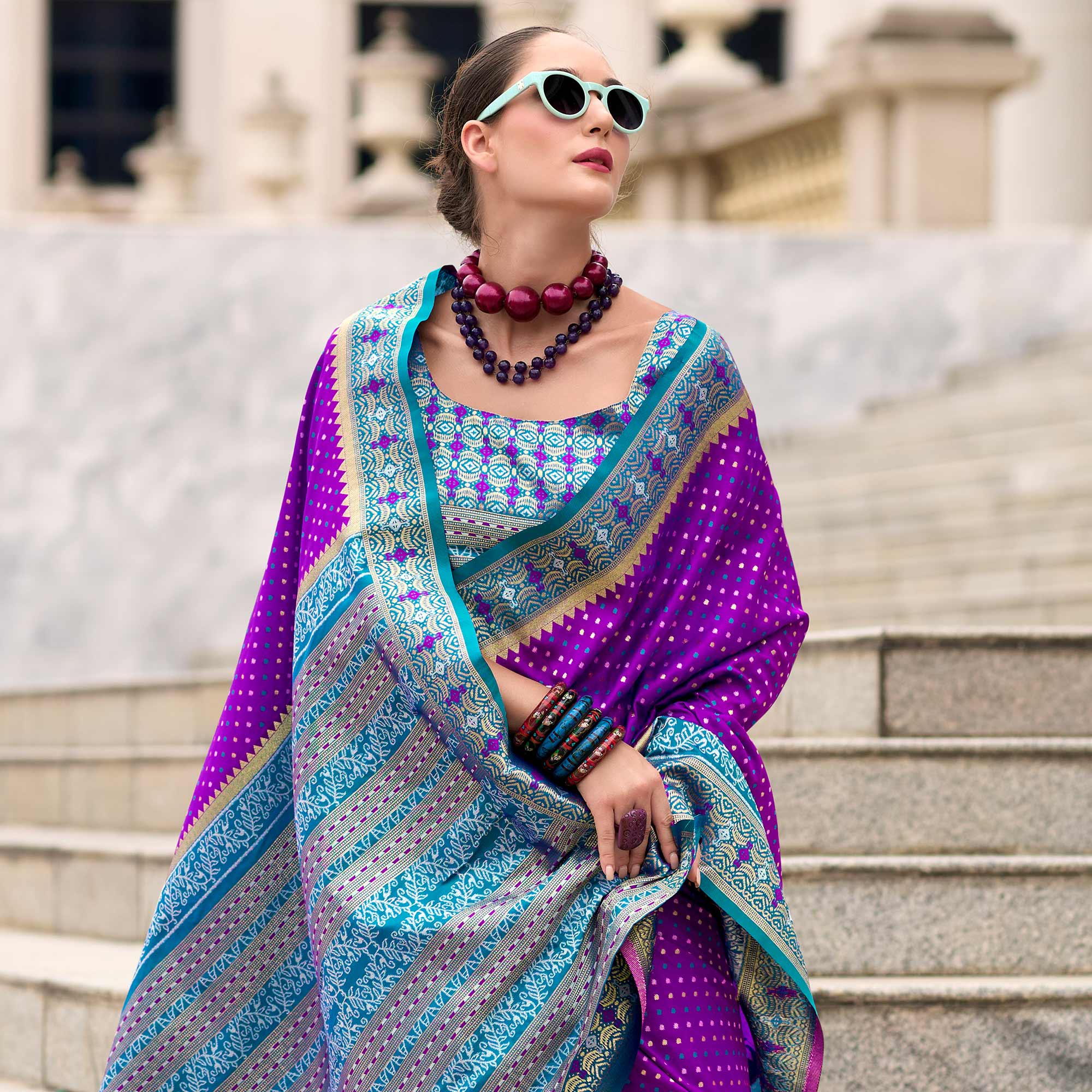 Purple Zari Woven Banarasi Silk Saree