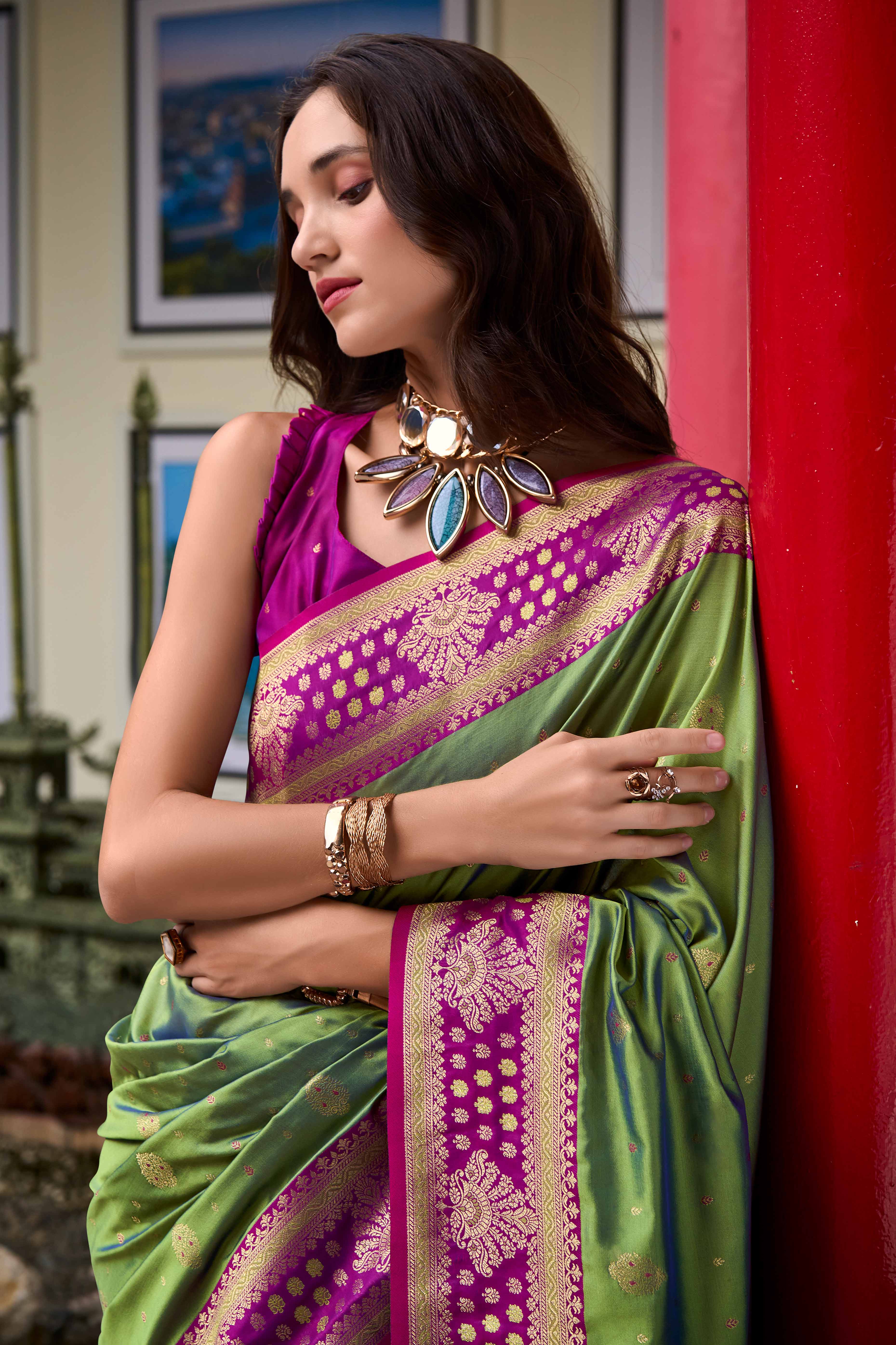 Pure Soft Banarasi Silk Saree in Pistachio Green Hue with Timeless Zari Butti Patterns