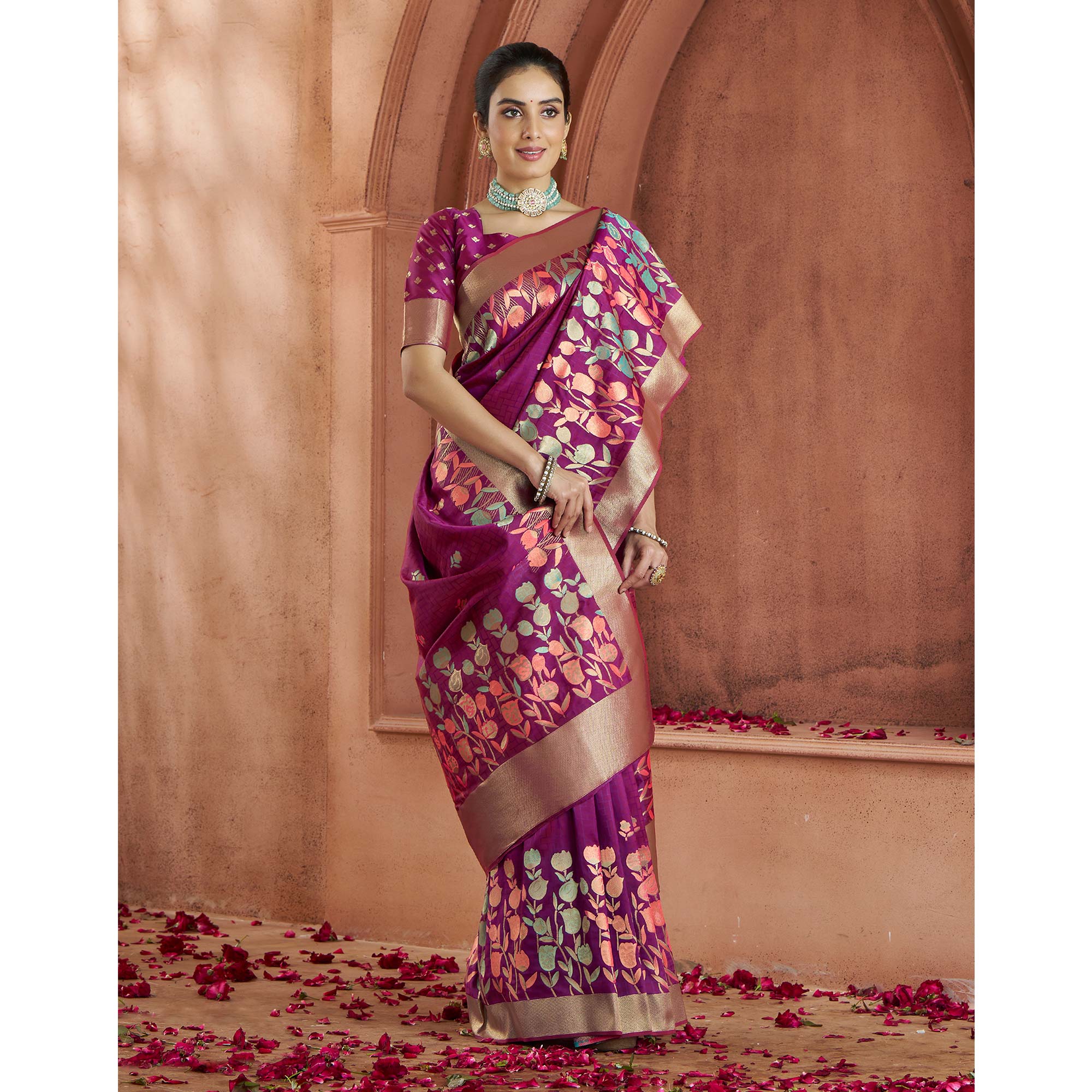 Purple Floral Woven Pure Banarasi Silk Saree