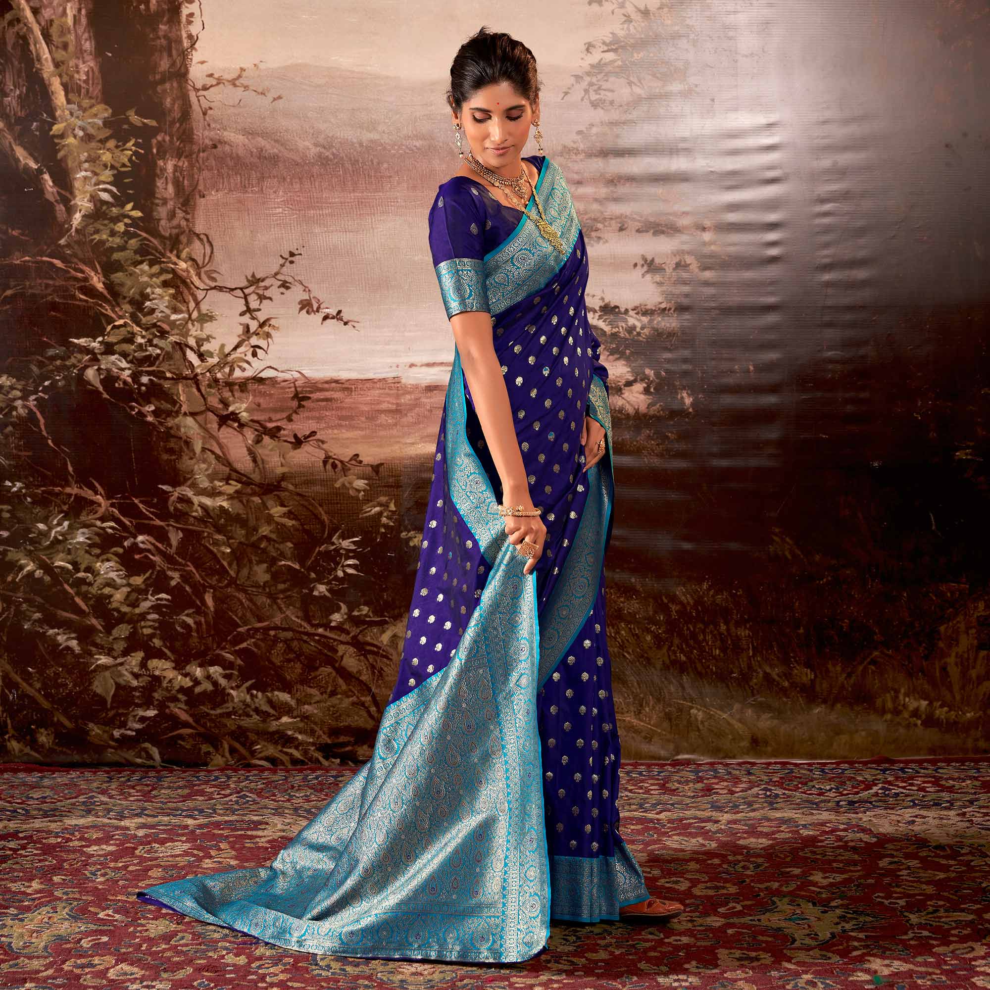 Blue Woven Butti Work Banarasi Silk Saree