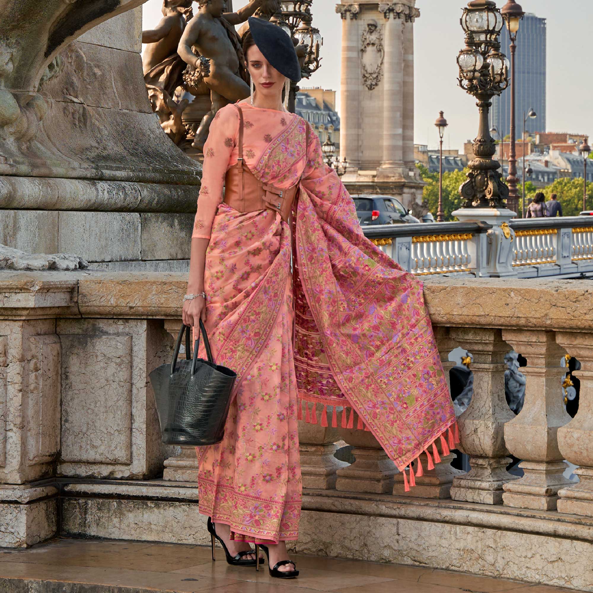 Peach Parsi Woven Organza Saree