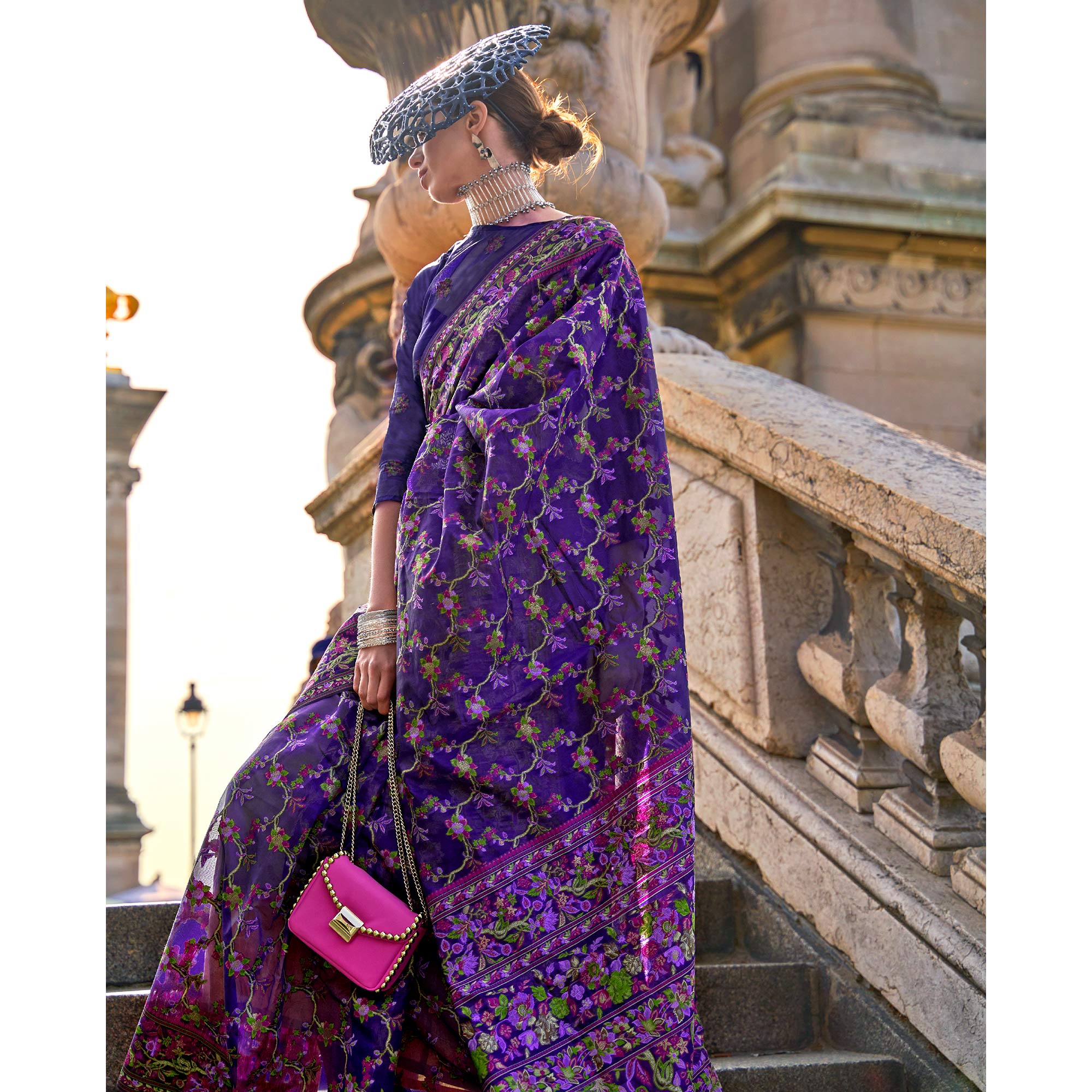 Purple Parsi Woven Organza Saree