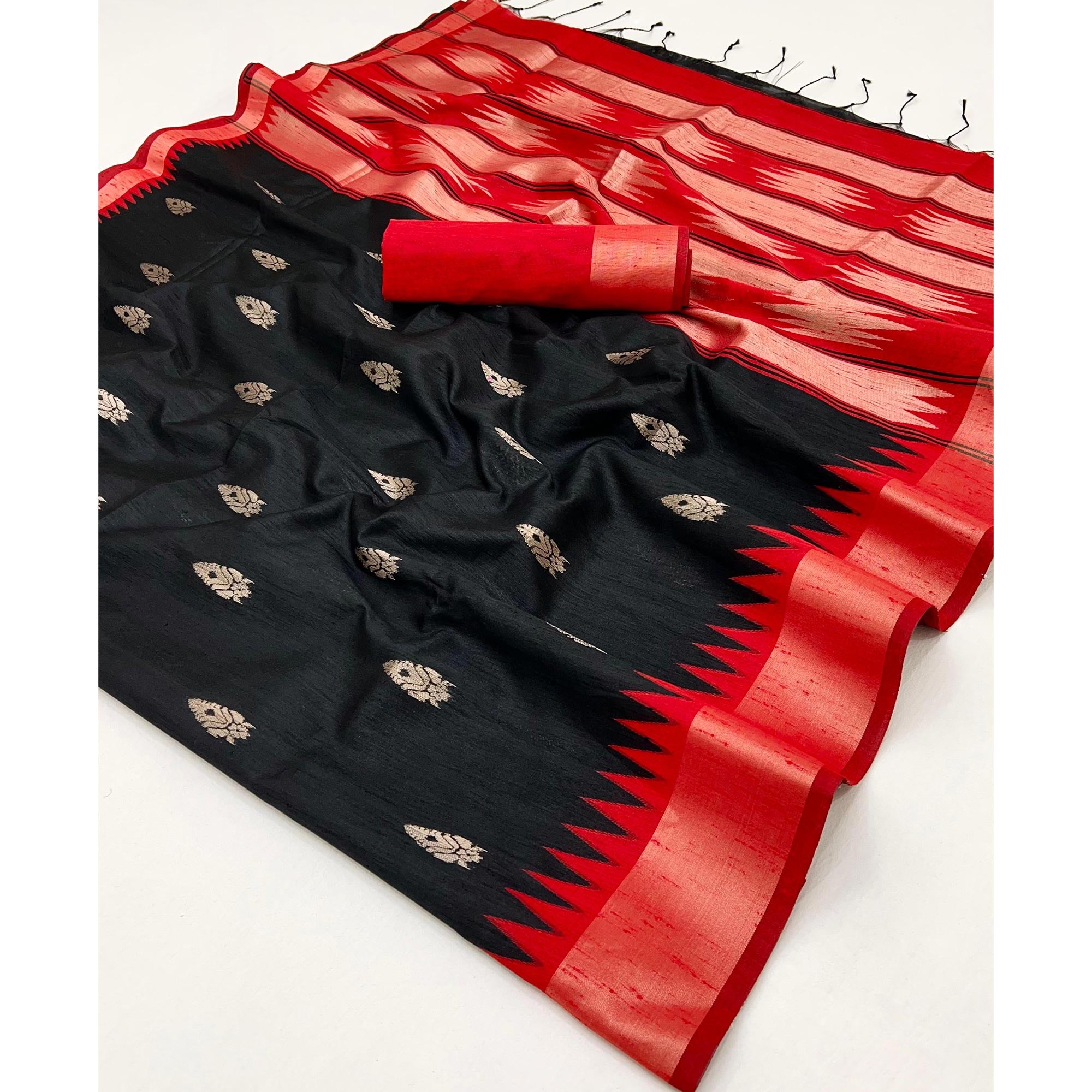 Traditional Bhagalpuri Silk Saree with Gadwal-Inspired Black Zari Weaving