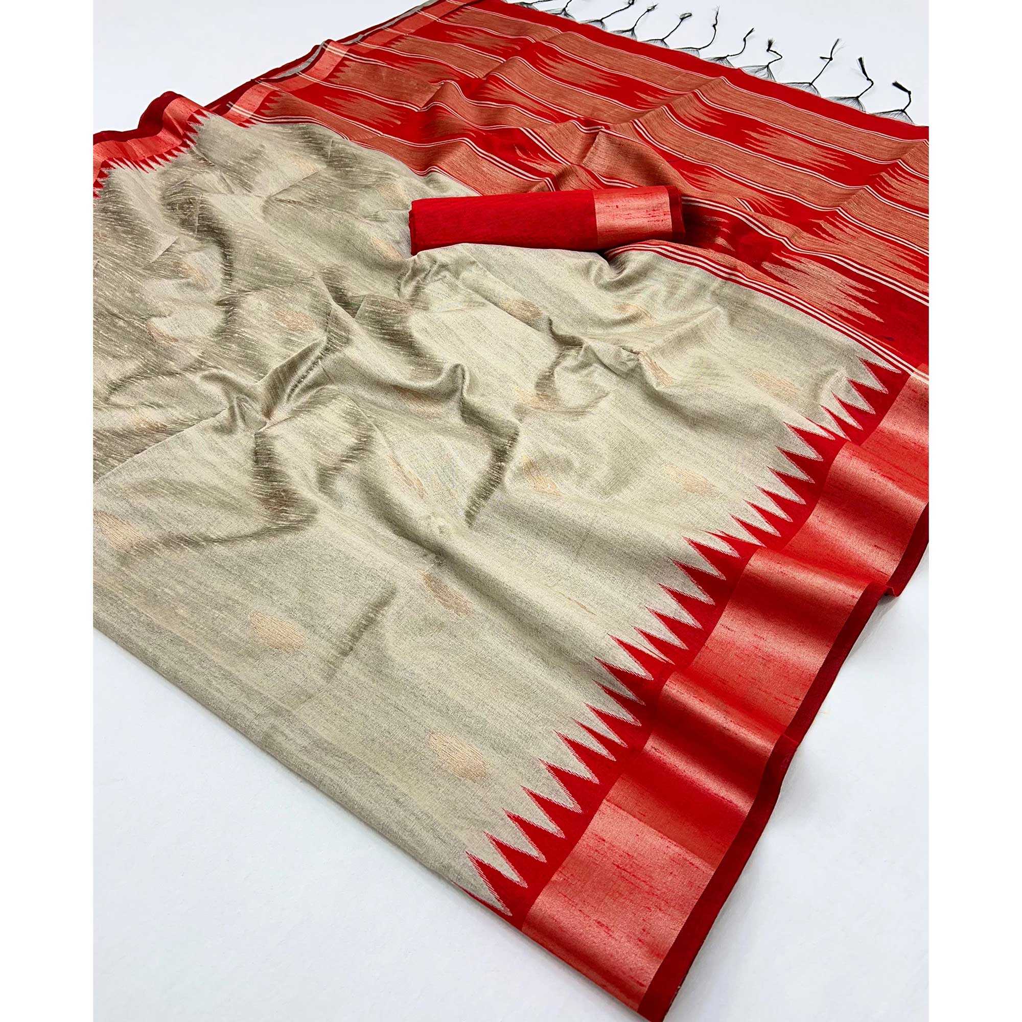 Traditional Bhagalpuri Silk Saree with Gadwal-Inspired Grey Zari Weaving