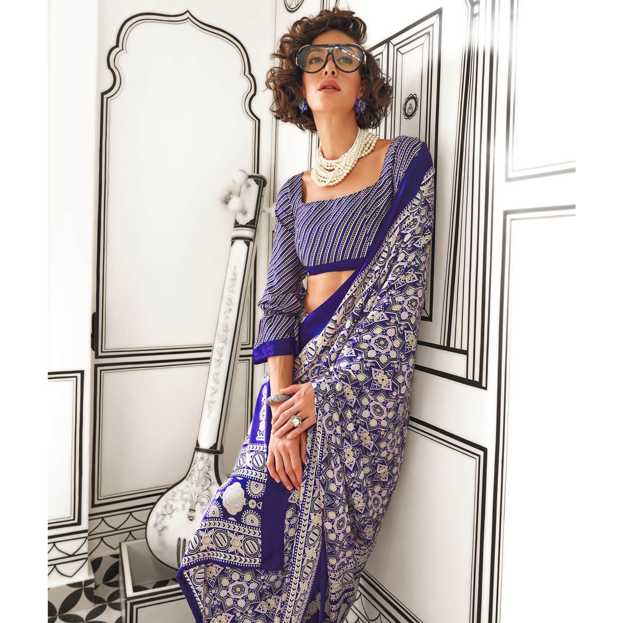 Purple Printed Crepe Saree