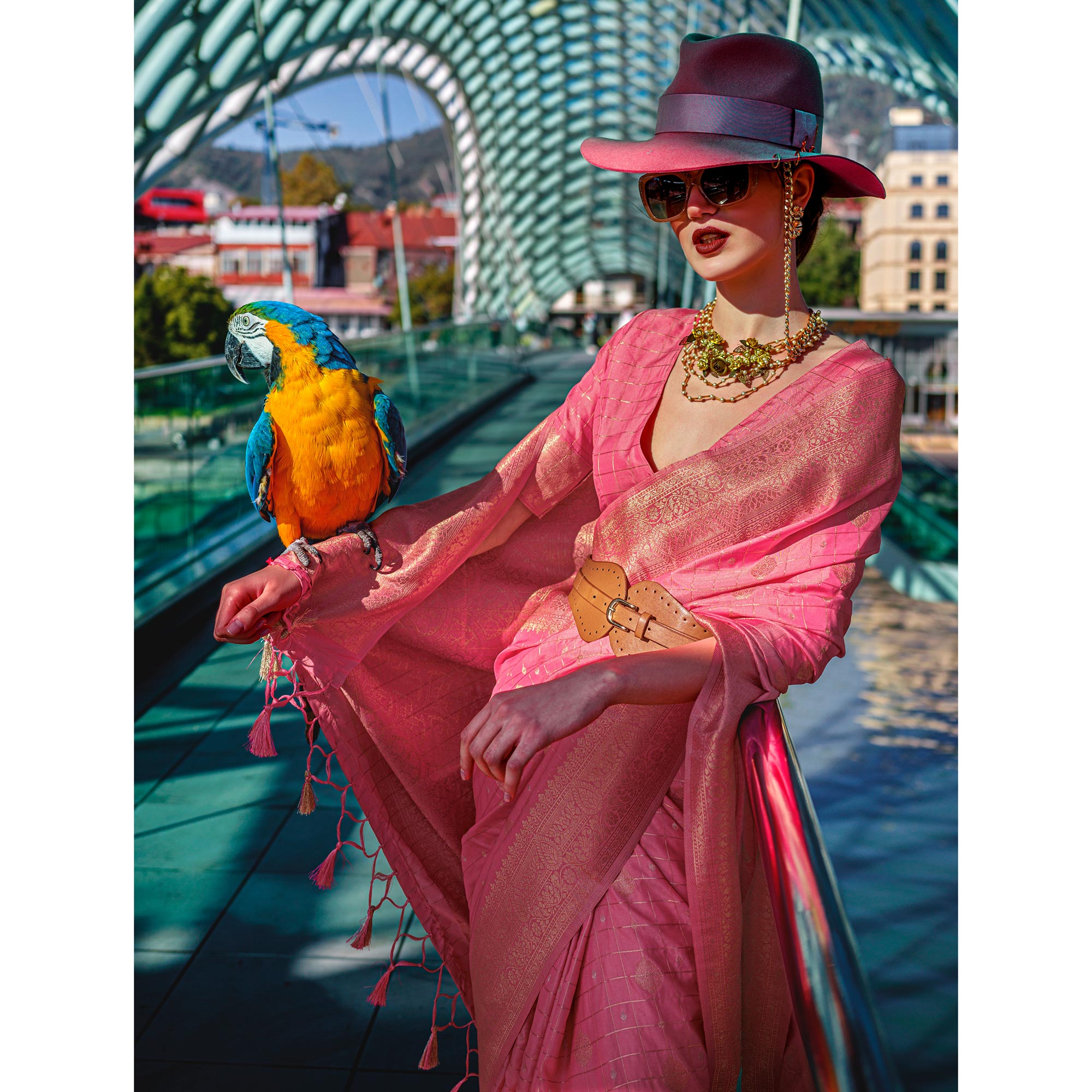 Peach Woven Art Silk Saree With Tassels