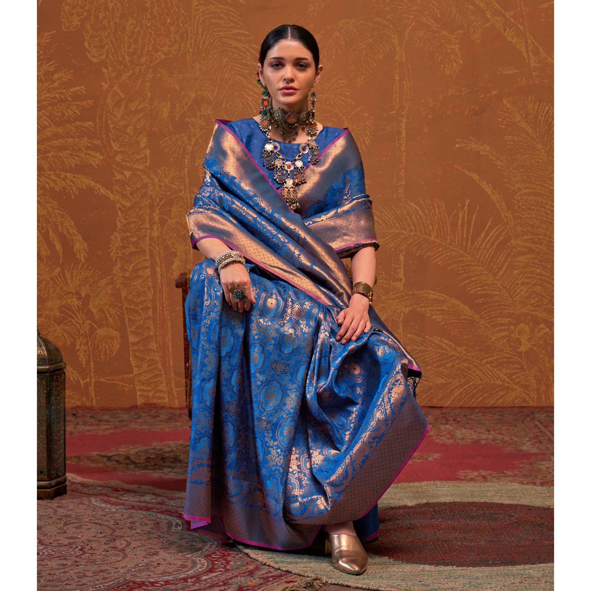 Blue Zari Weaving Art Silk Saree With Tassels