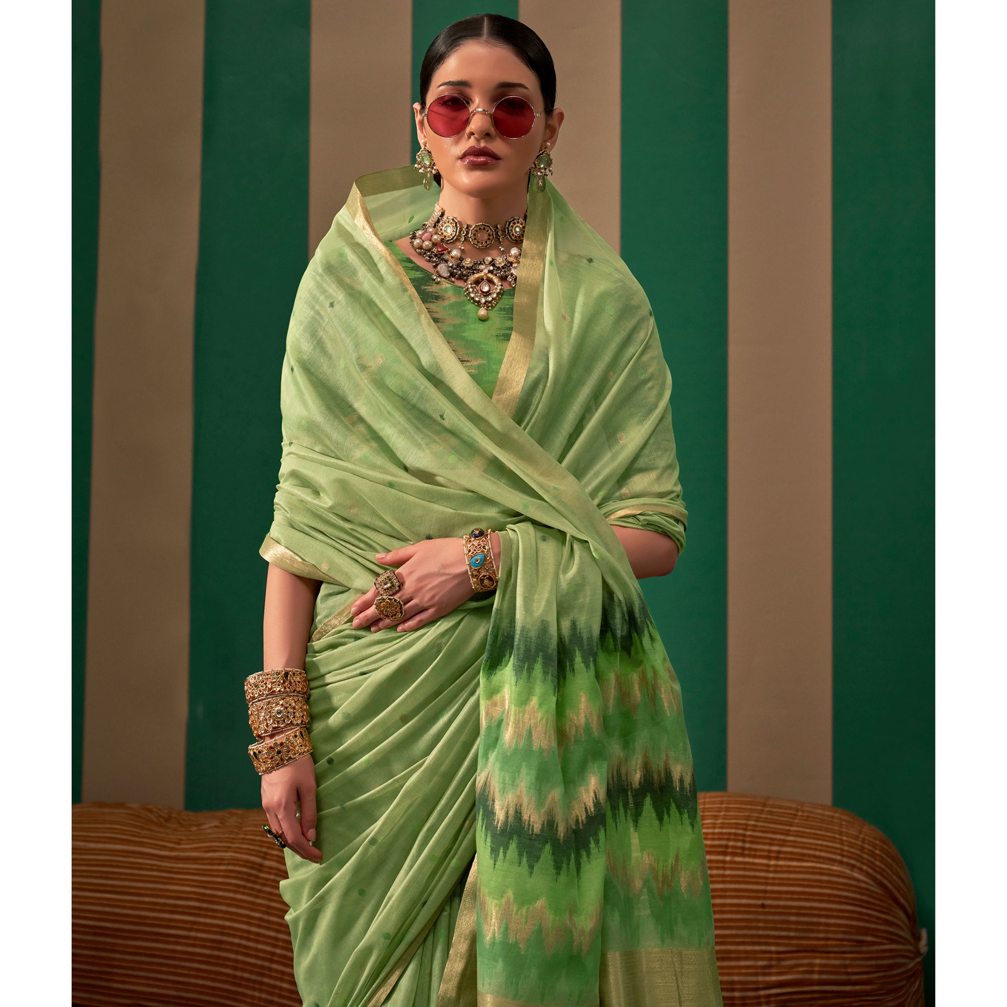 Green Woven Cotton Silk Saree