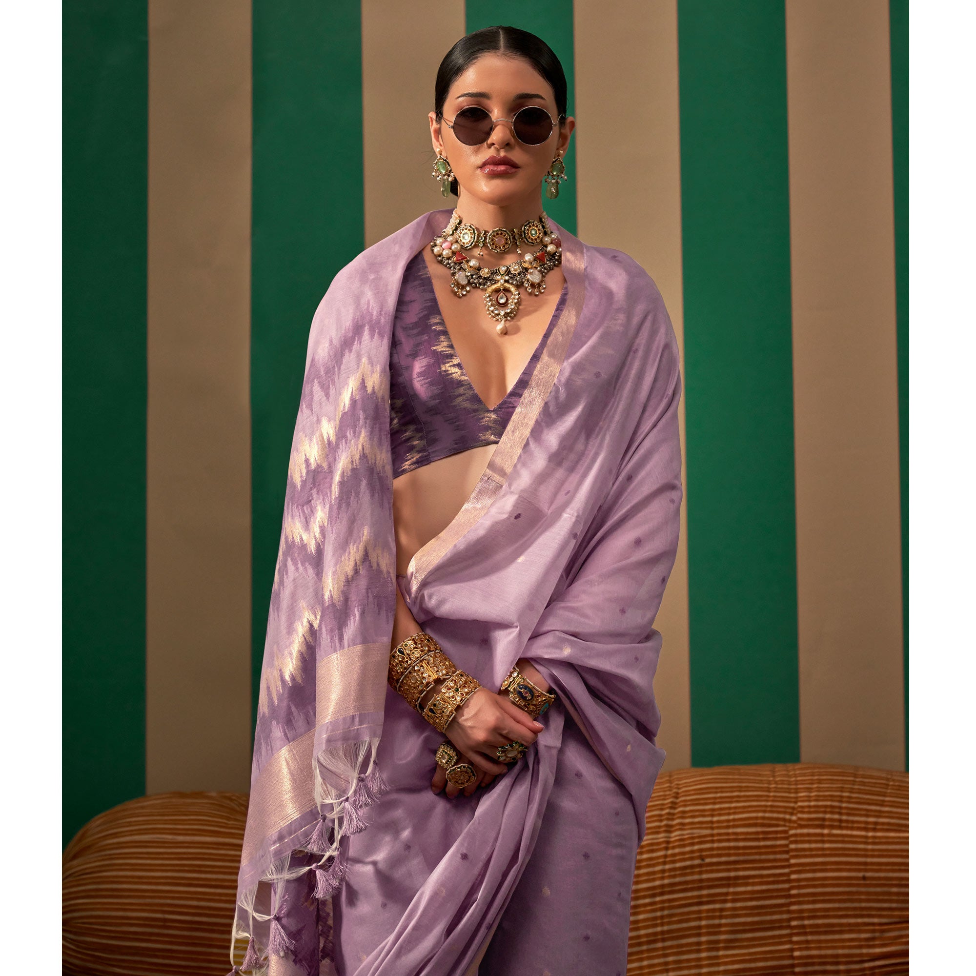 Mauve Woven Cotton Silk Saree