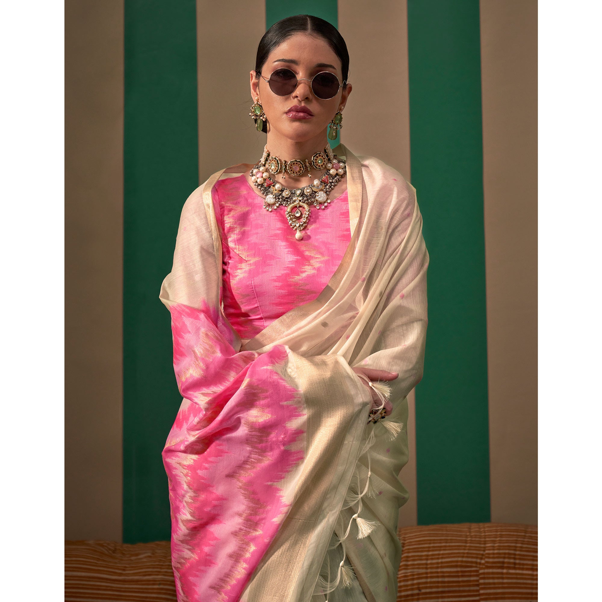 Cream Woven Cotton Silk Saree