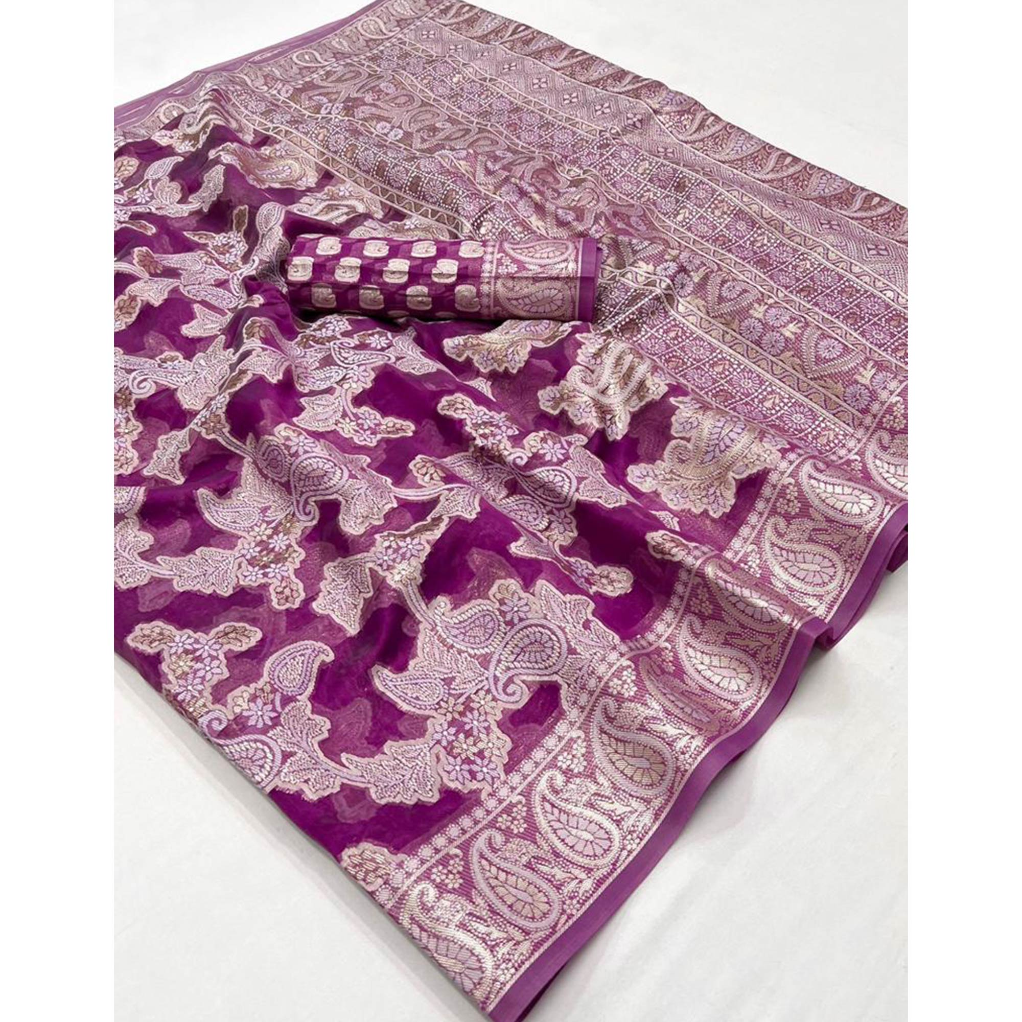 Purple Woven Organza Saree