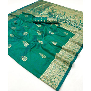 Rama Green Floral Zari Weaving Banarasi Silk Saree