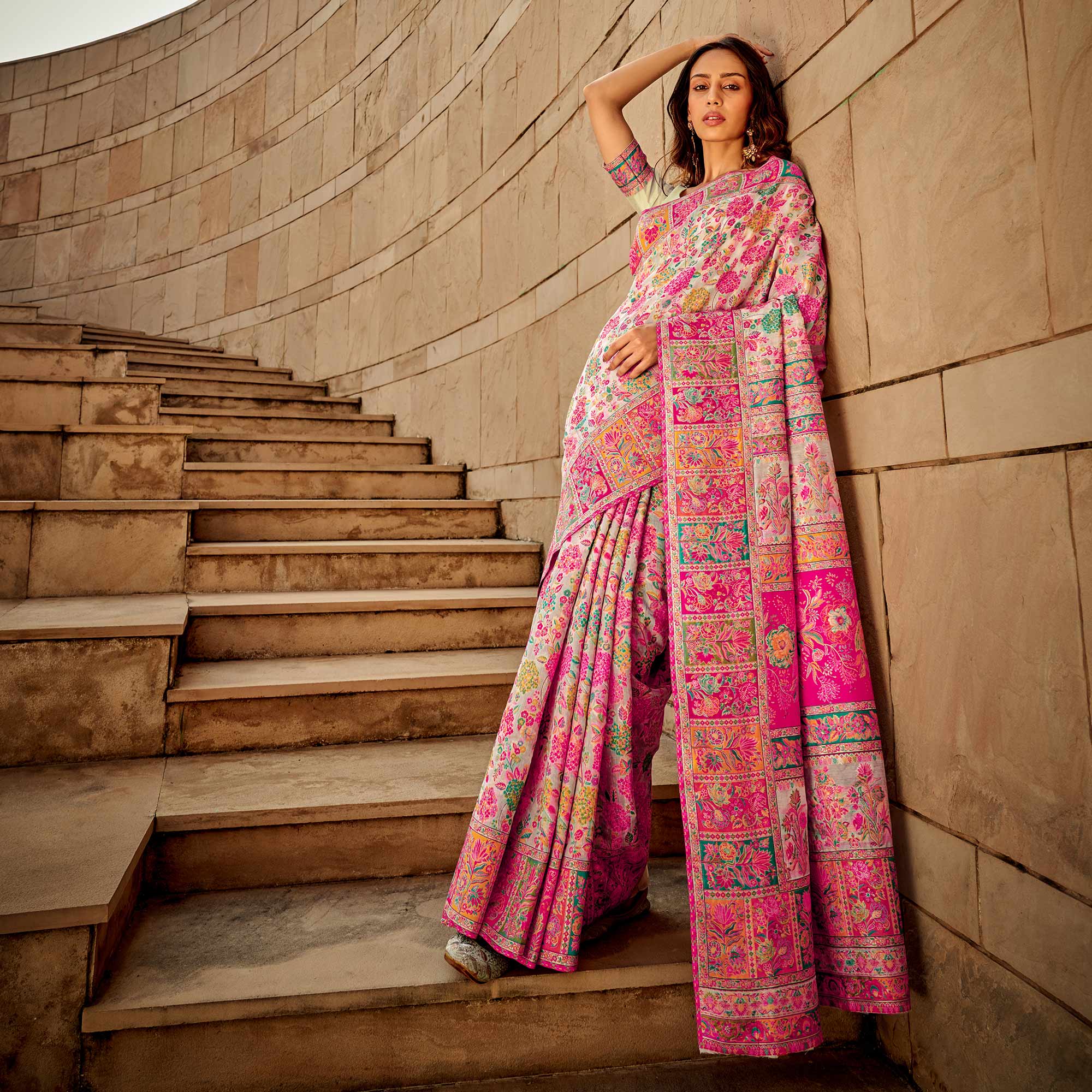 White Floral Woven Pure Cotton Saree