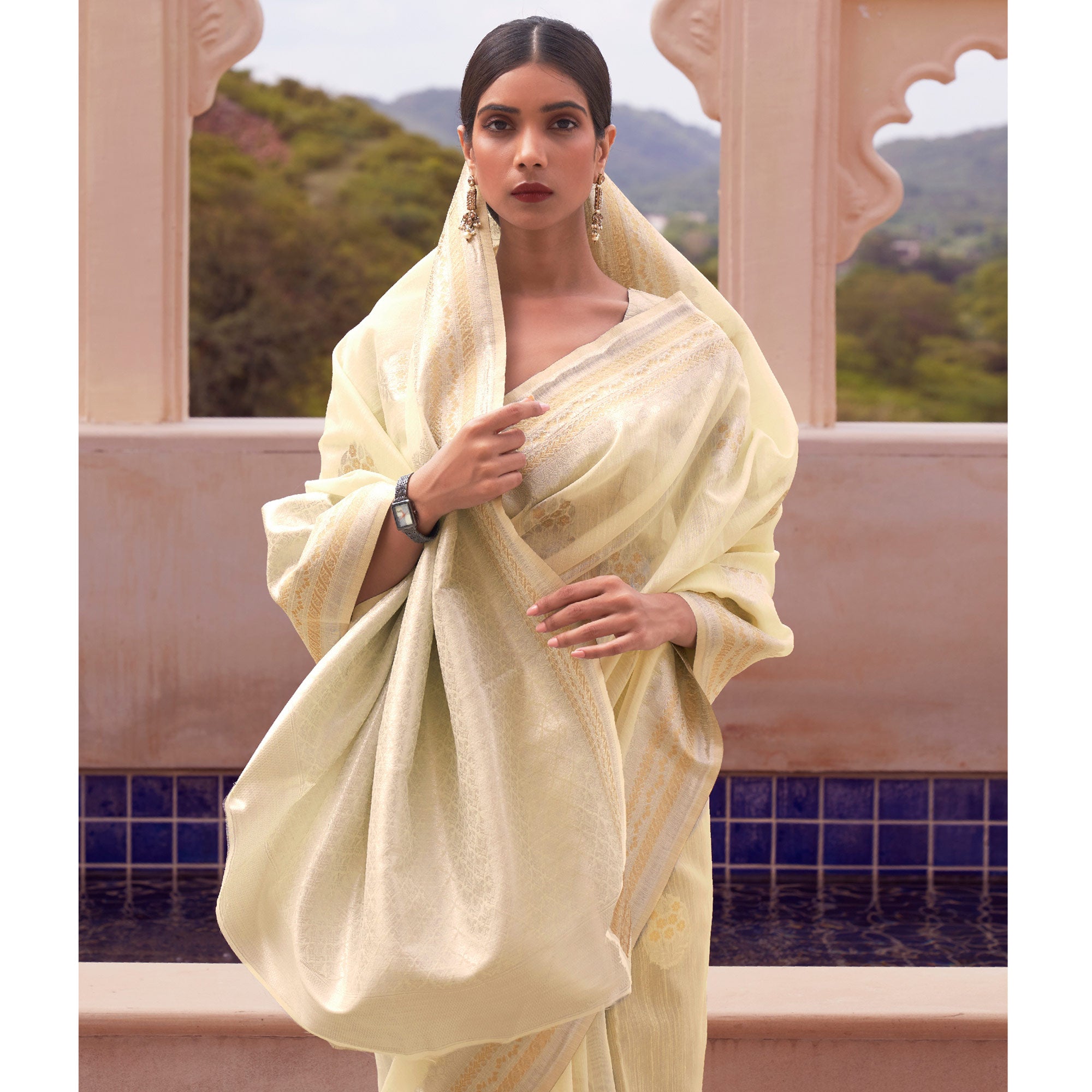 Yellow Woven Linen Saree