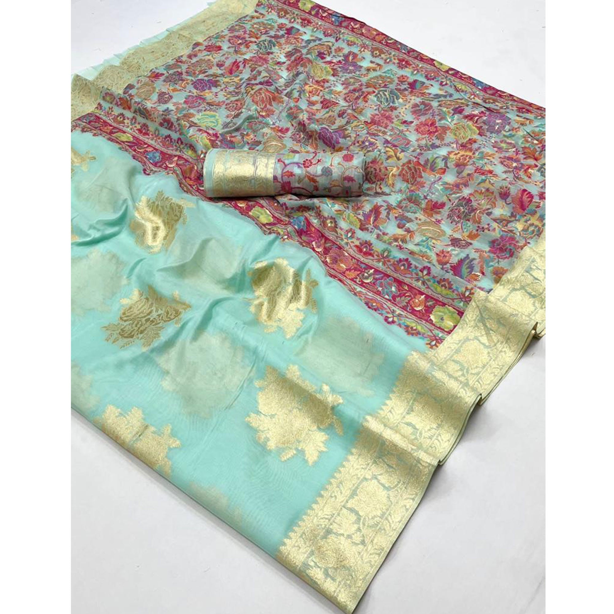 Blue Floral Woven Modal Saree