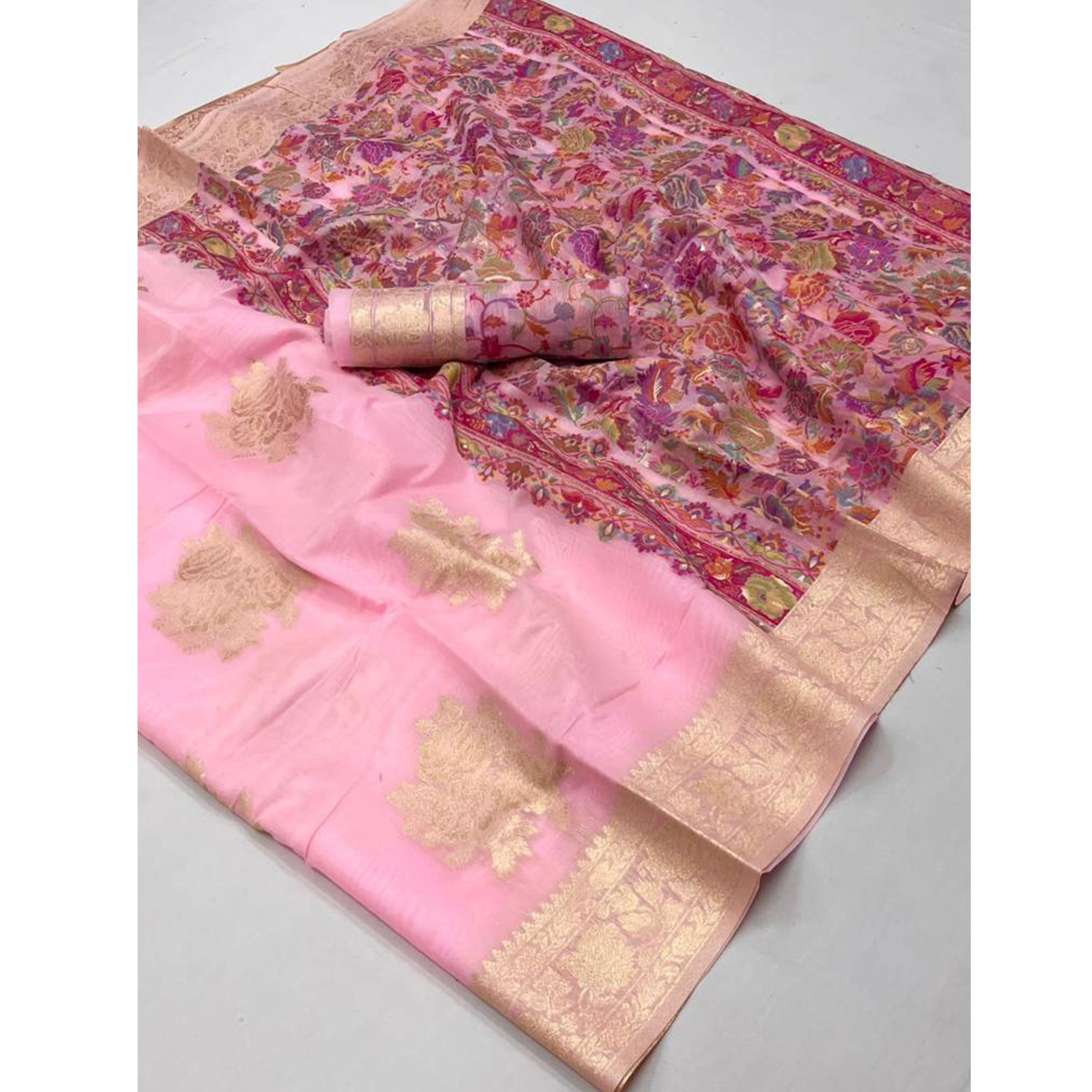 Pink Floral Woven Modal Saree