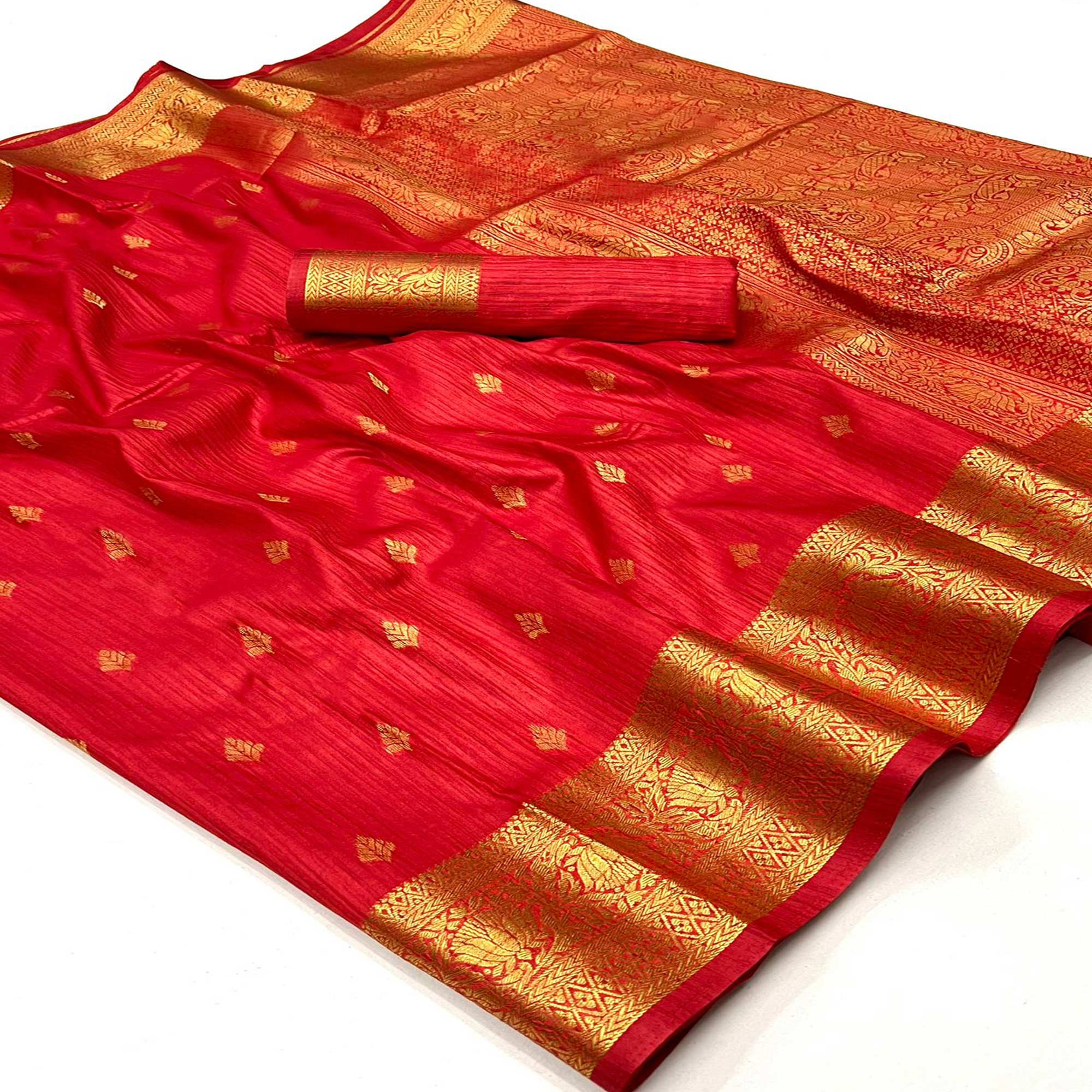 Red Floral Woven Khaadi Silk Saree