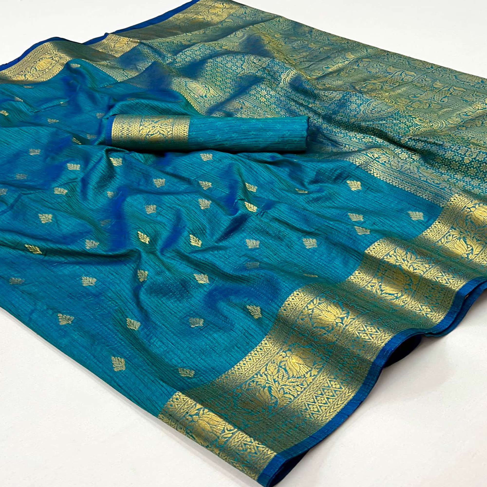 Blue Floral Woven Khaadi Silk Saree