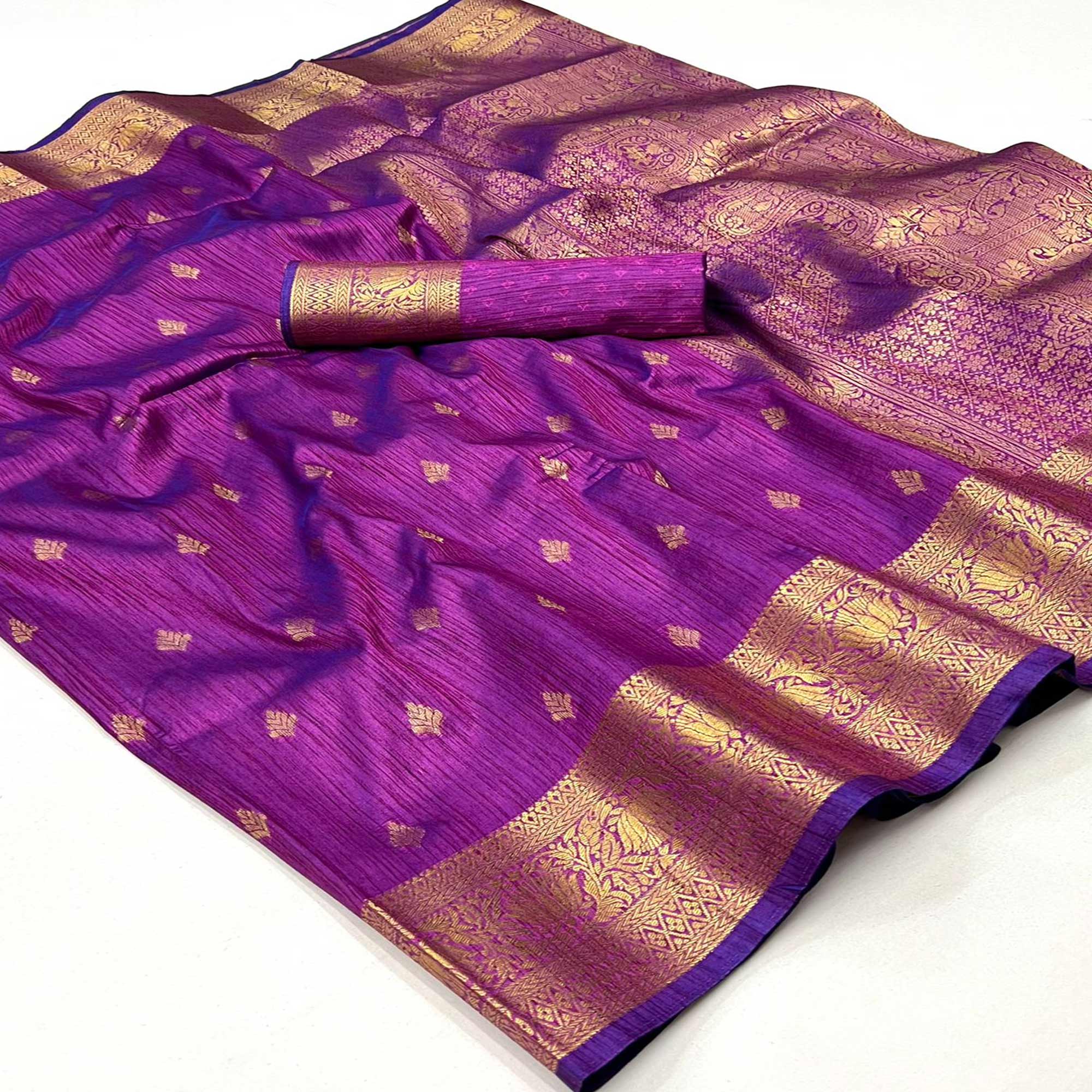 Purple Floral Woven Khaadi Silk Saree