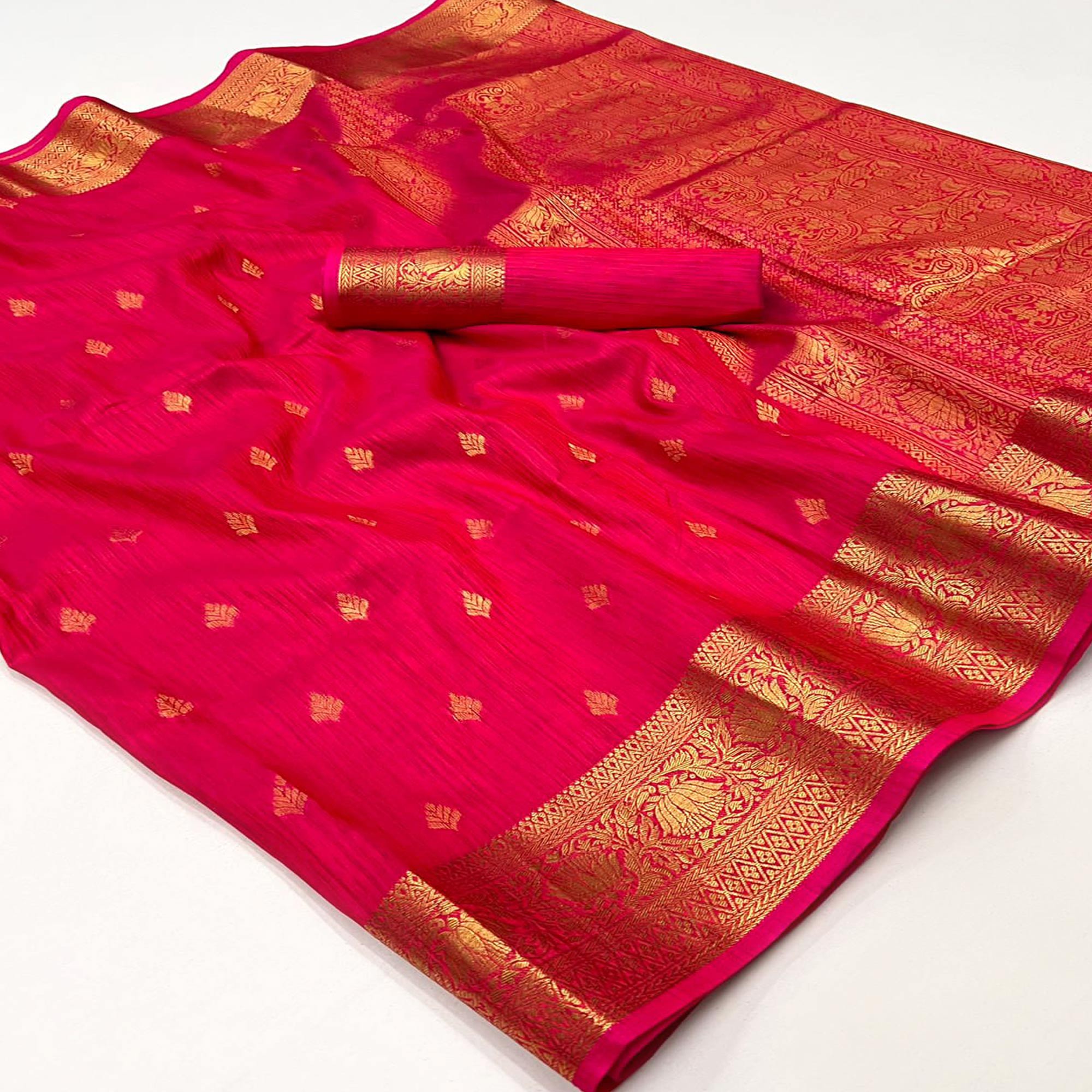 Pink Floral Woven Khaadi Silk Saree