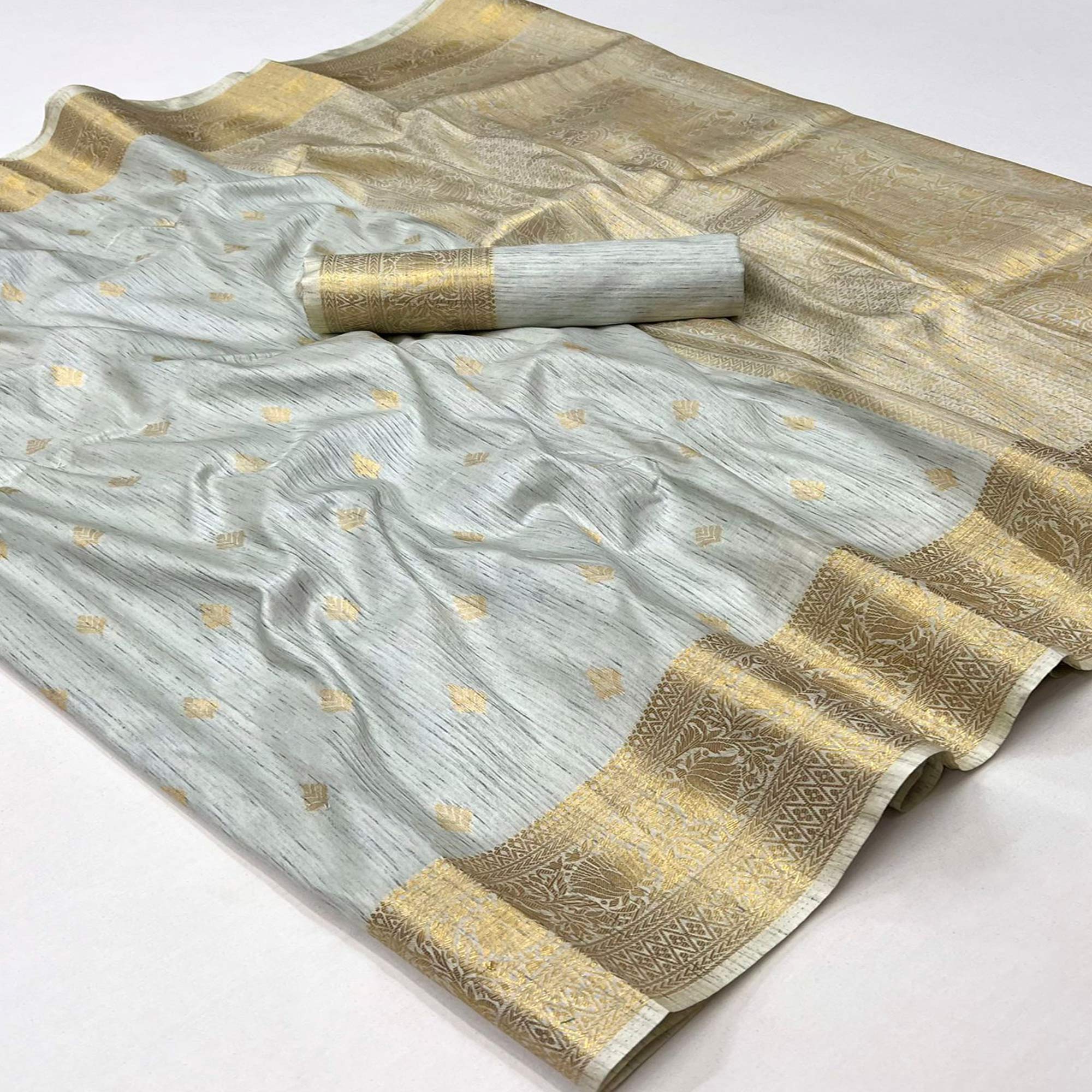 Grey Floral Woven Khaadi Silk Saree