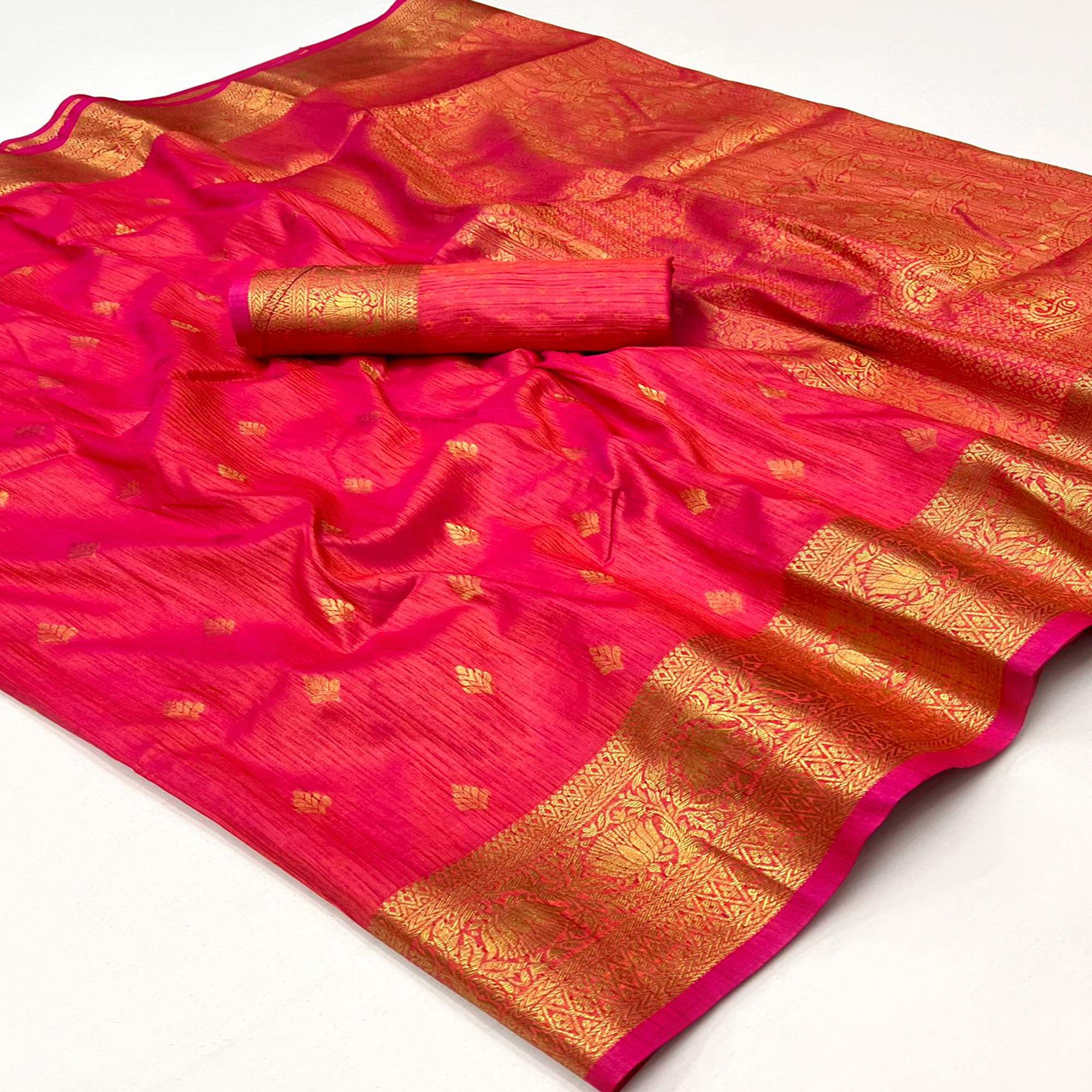 Coral Floral Woven Khaadi Silk Saree