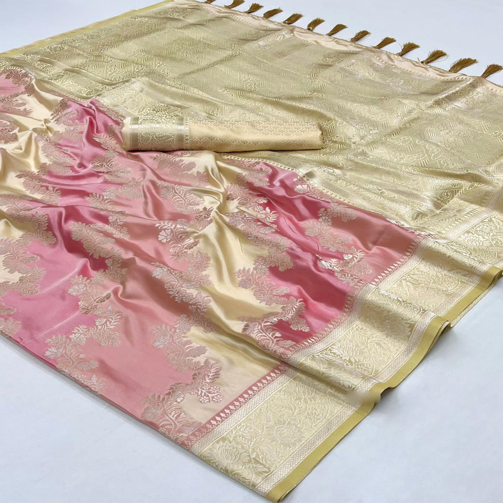 Off White Woven Satin Silk Saree main image 0