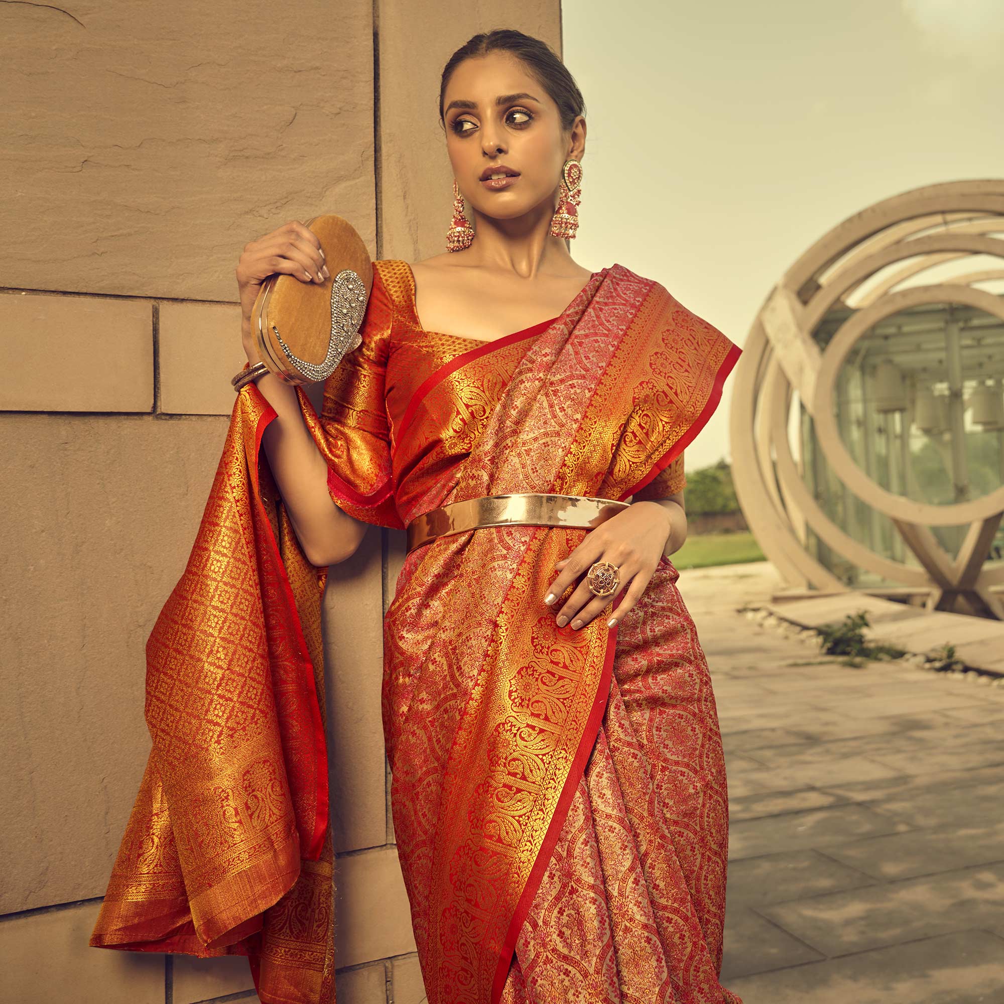 Rani Pink Woven Art Silk Saree