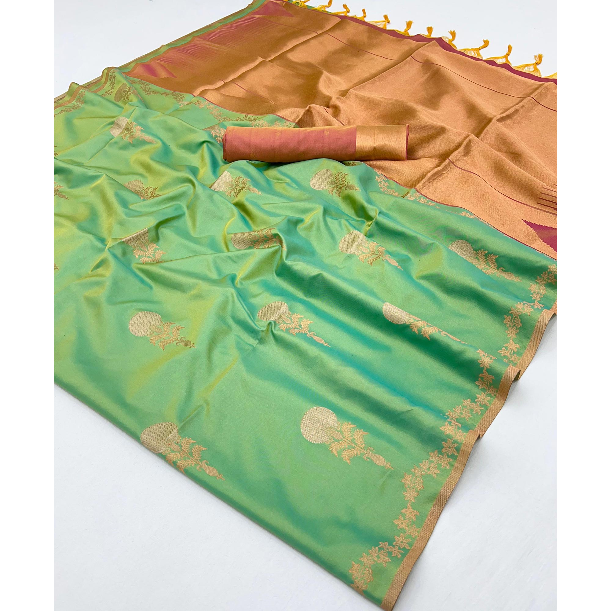 Green Banarasi Silk Saree with Floral Zari Weaving