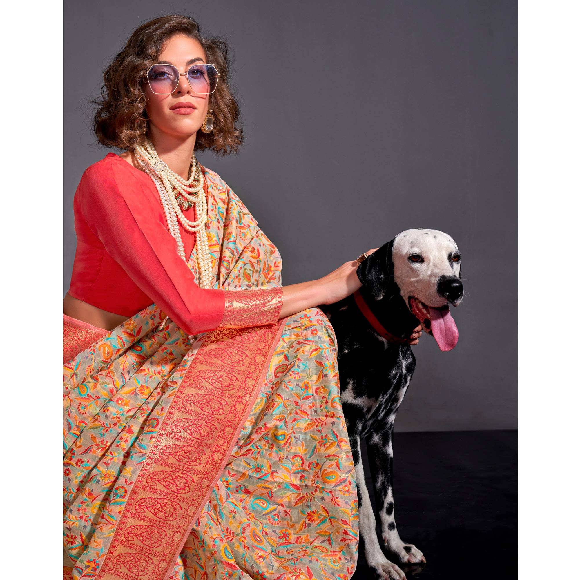 Off White Floral Woven Chanderi Silk Saree