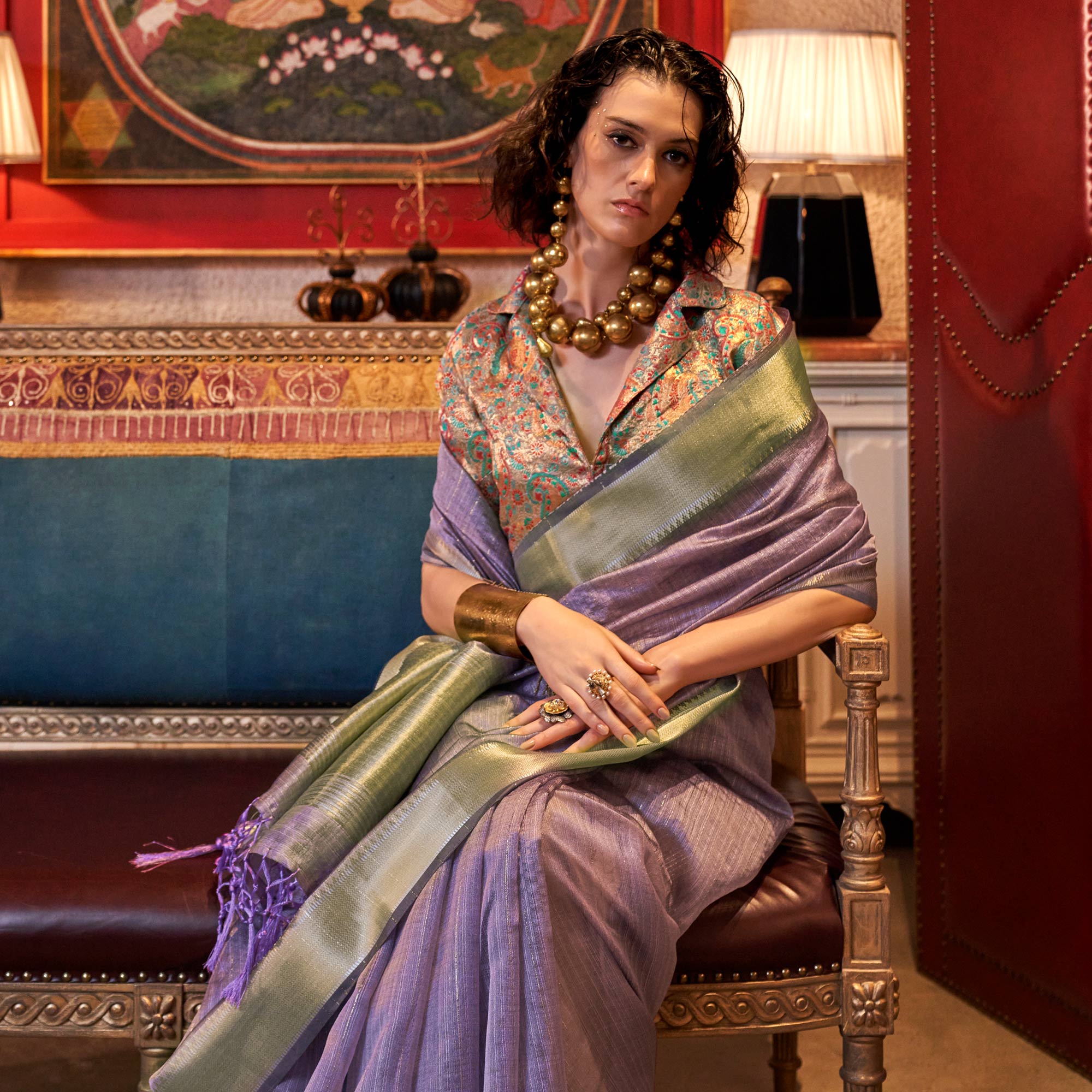 Lavender Handloom Woven Chiffon Saree