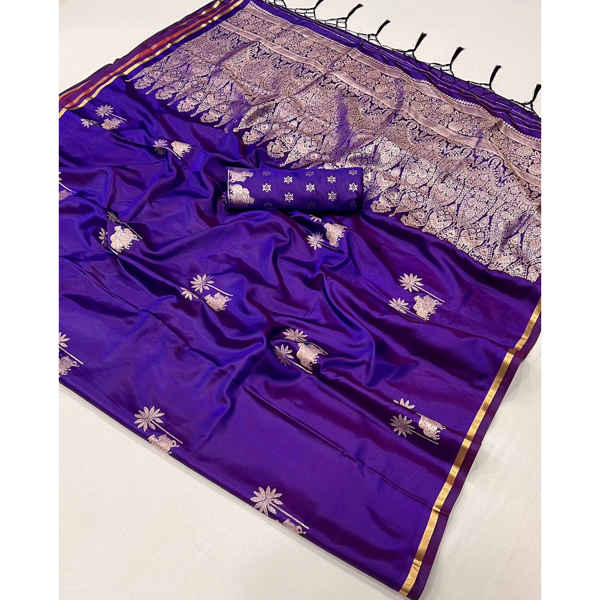 Purple Floral Zari Weaving Satin Saree